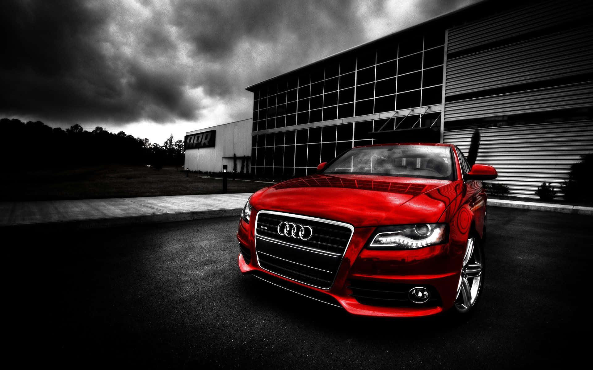 Audi A4, vibrant red, dramatic storm clouds, Full HD Desktop Wallpaper