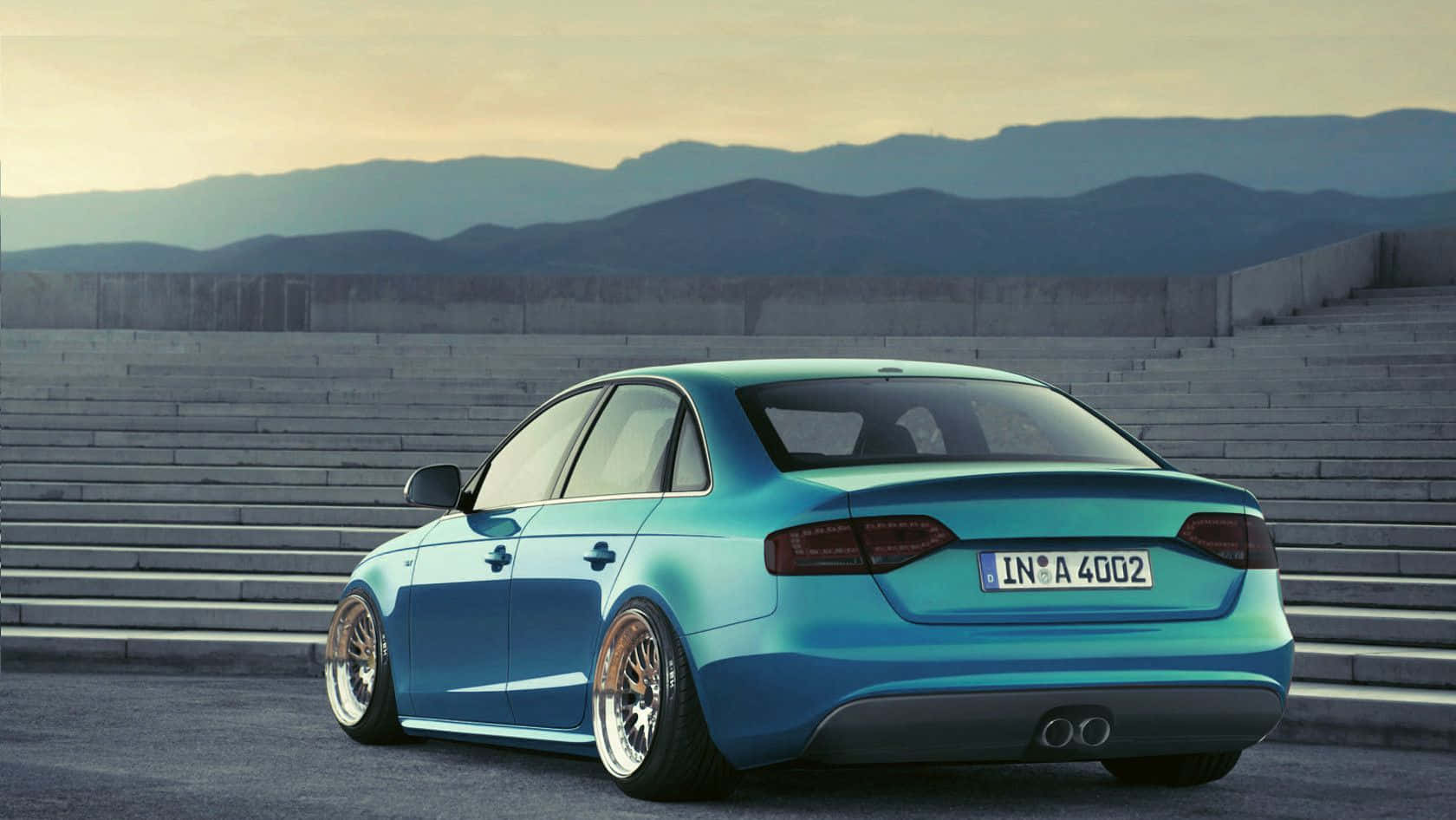 Audi A4, turquoise, gold rims, HD Desktop Wallpaper