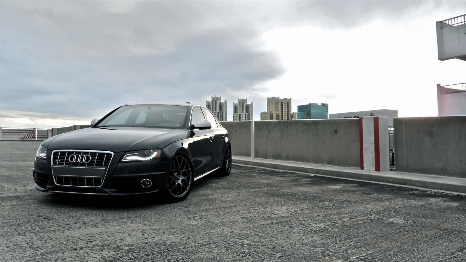 Audi A4, black, rooftop parking lot, HD Desktop Wallpaper