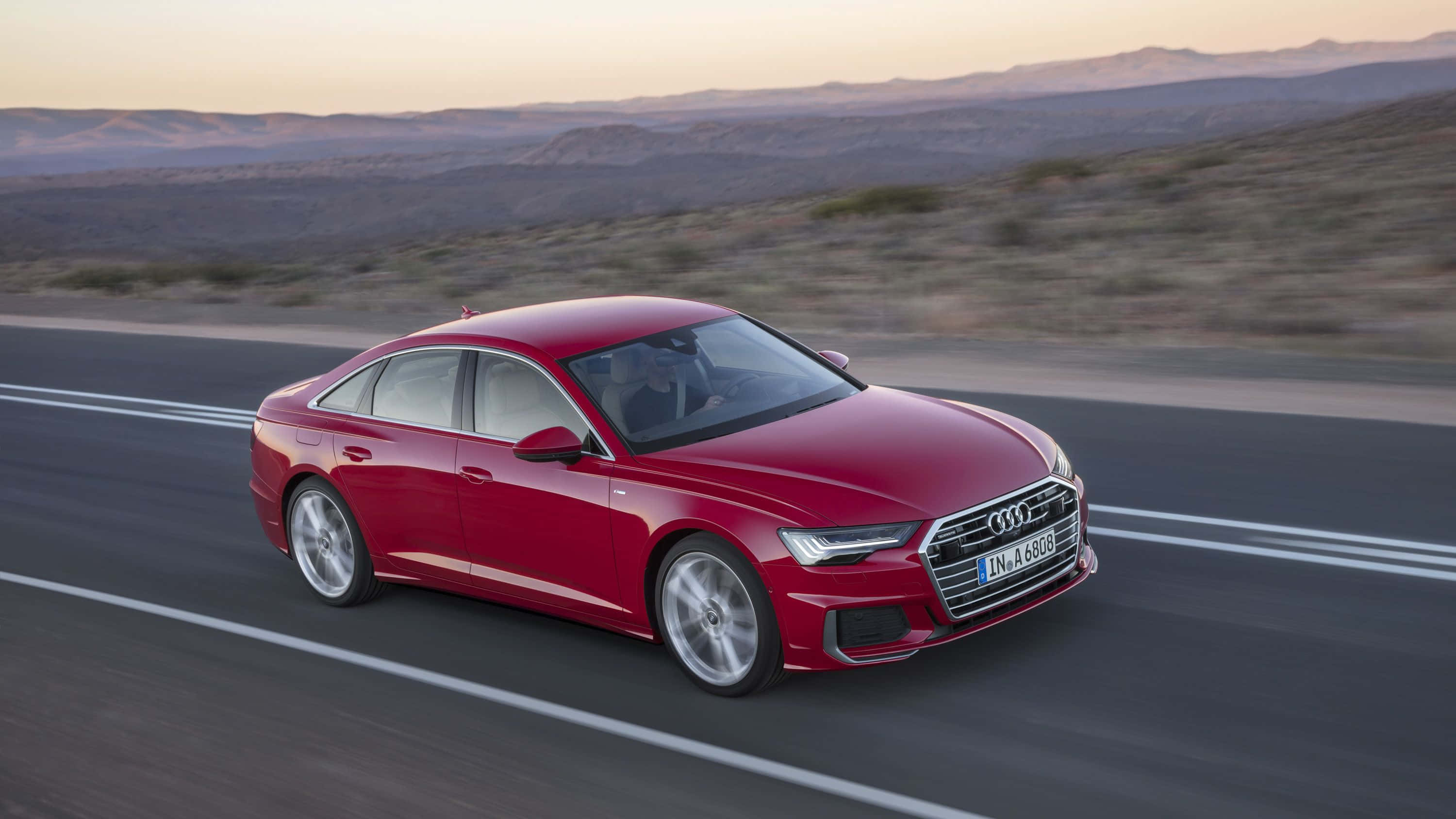 Audi A6, red, desert highway, 2K Desktop Wallpaper