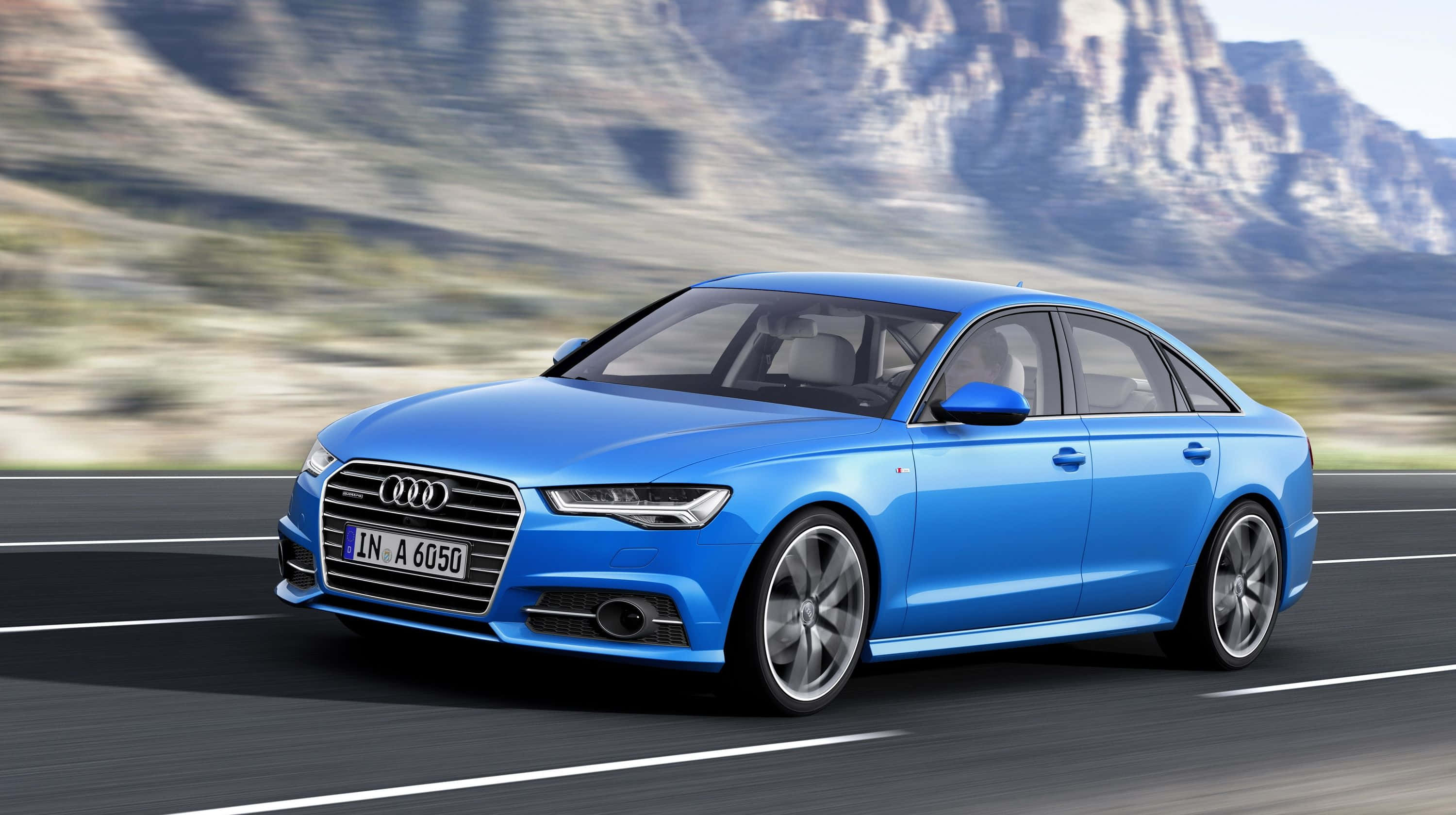 Audi A6, vibrant blue, mountain road, 2K Desktop Wallpaper