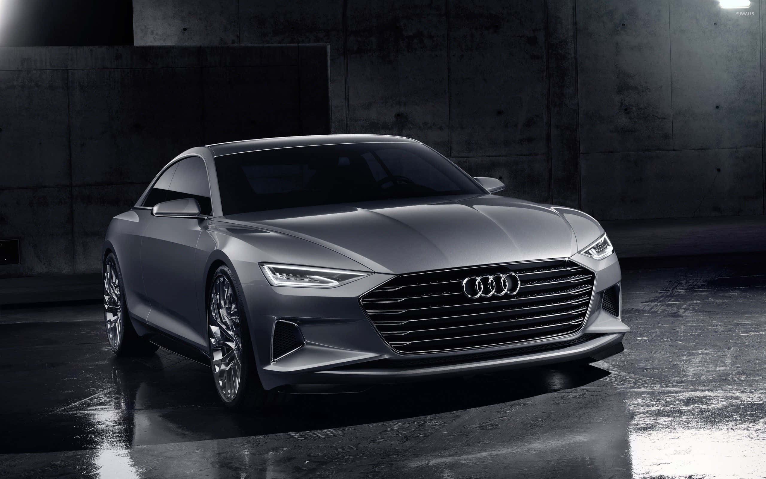 Audi A6, silver, concrete garage, 2K Desktop Wallpaper