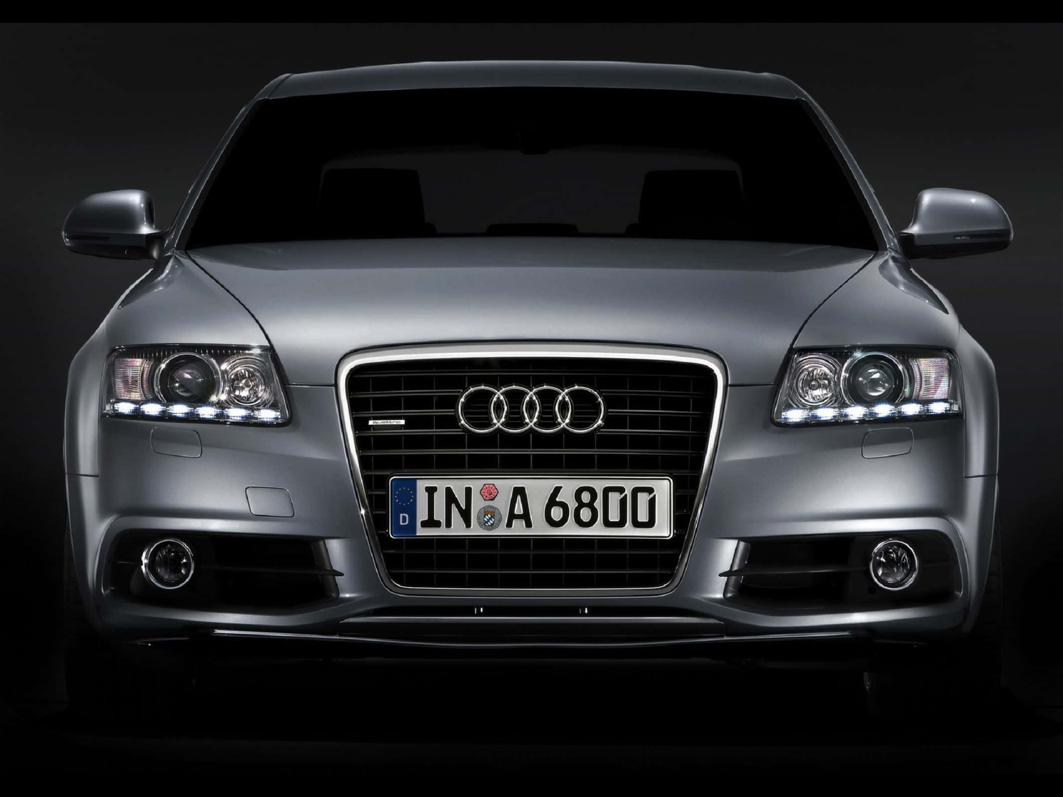 Audi A6, silver, glowing headlights, Full HD Desktop Wallpaper