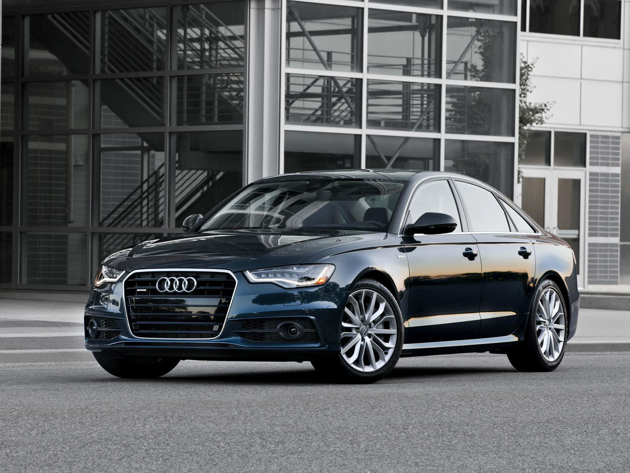 Audi A6, dark blue, daylight, Full HD Desktop Wallpaper