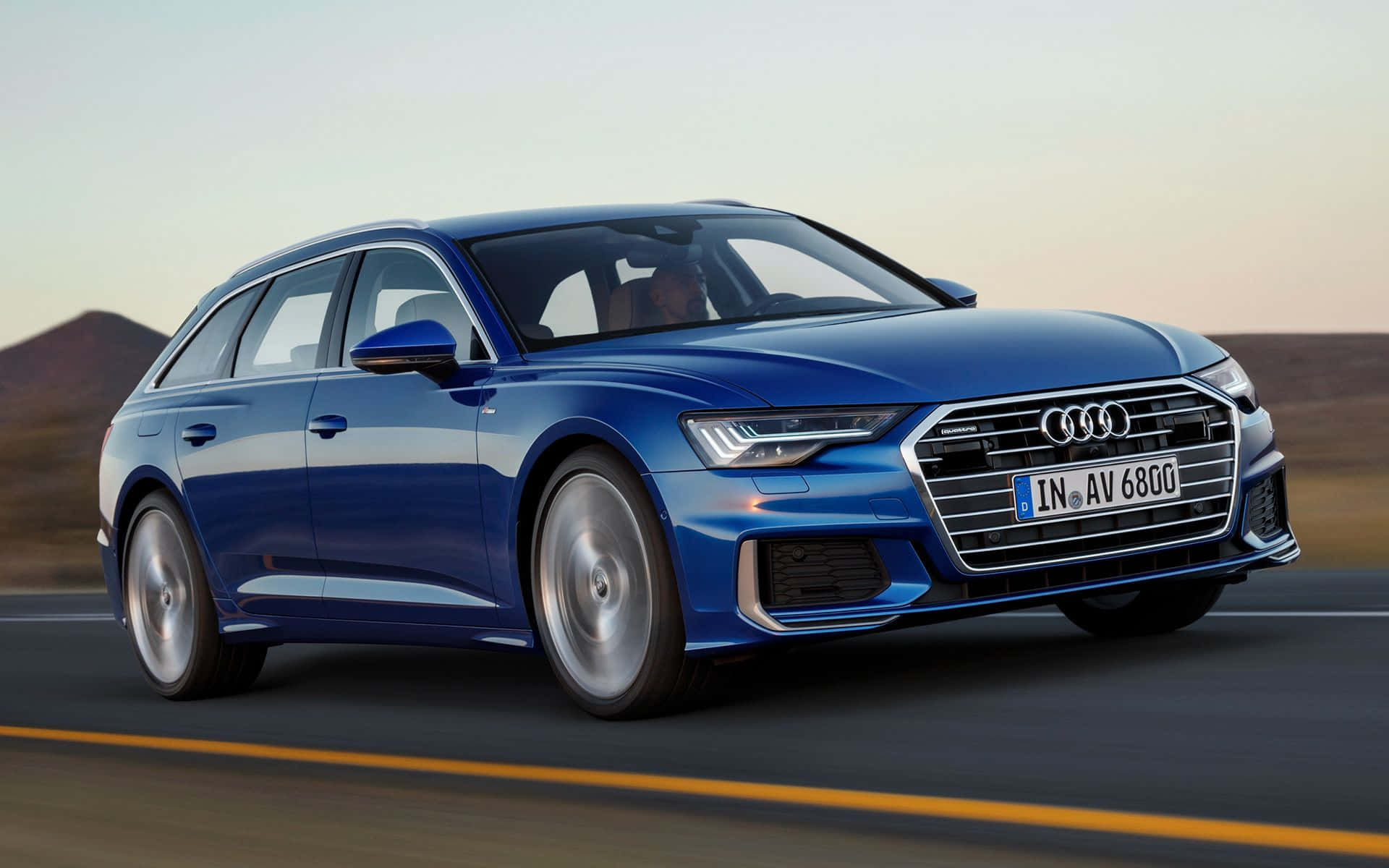 Audi A6, blue, desert highway, Full HD Desktop Wallpaper