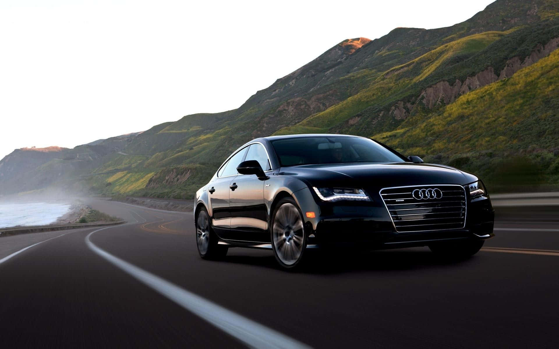 Audi A6, black, coastal highway, Full HD Desktop Wallpaper