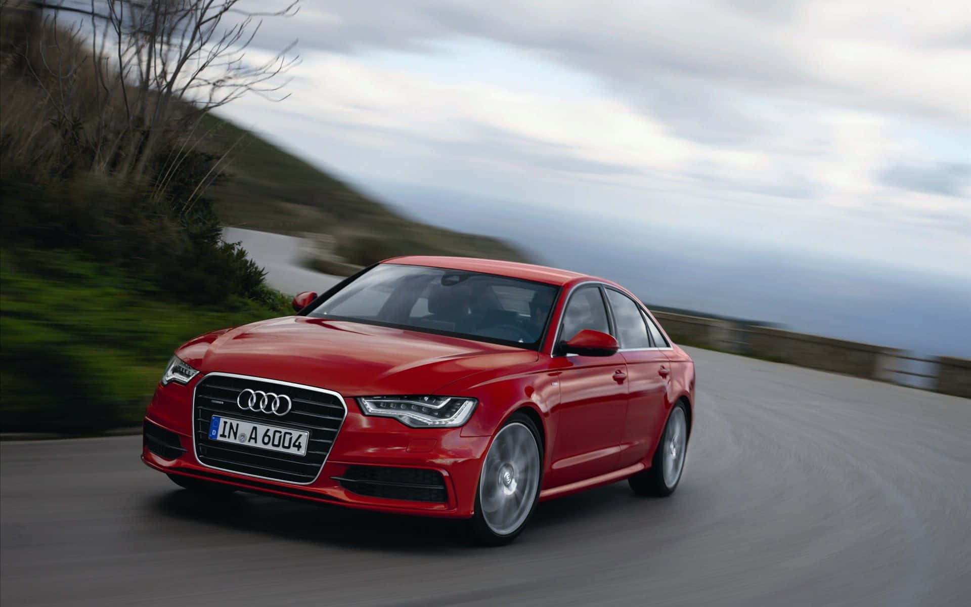 Audi A6, coastal road, vibrant red, Full HD Desktop Wallpaper