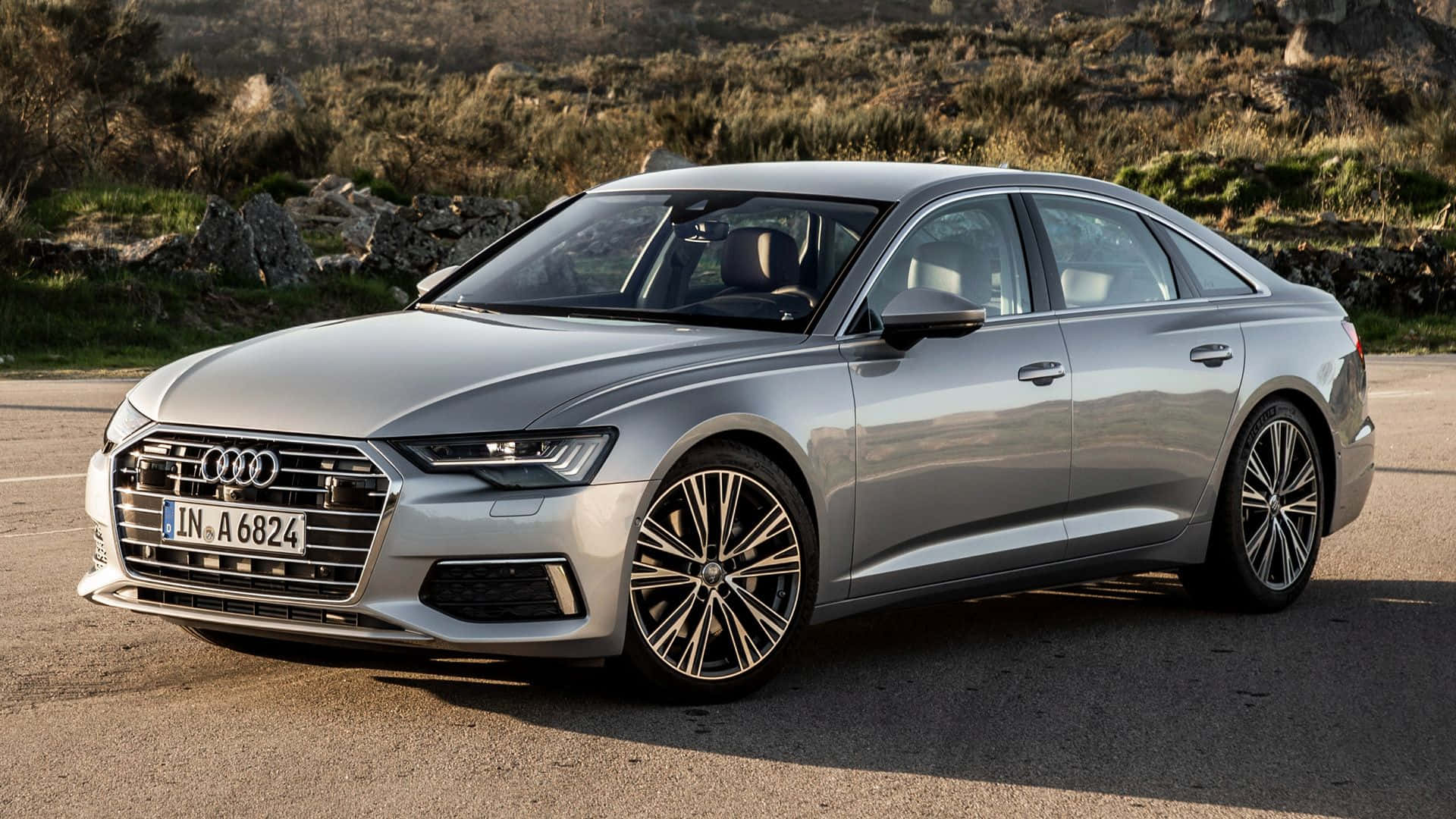 Audi A6, silver, asphalt road, Full HD Desktop Wallpaper
