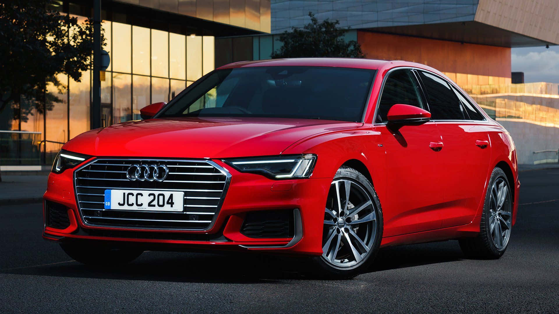 Audi A6, red, golden sunset, Full HD Desktop Wallpaper