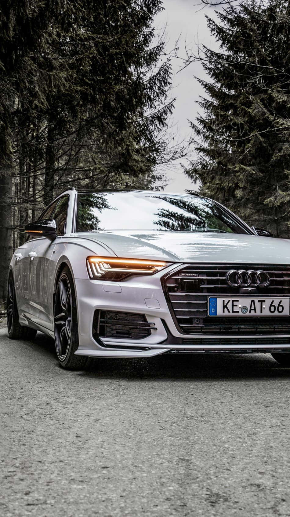 Audi A6, silver, glowing headlights, HD Phone Wallpaper