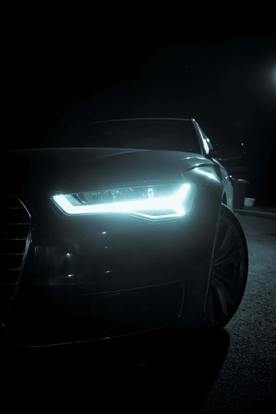 Audi A6, black, glowing headlights, HD Phone Wallpaper