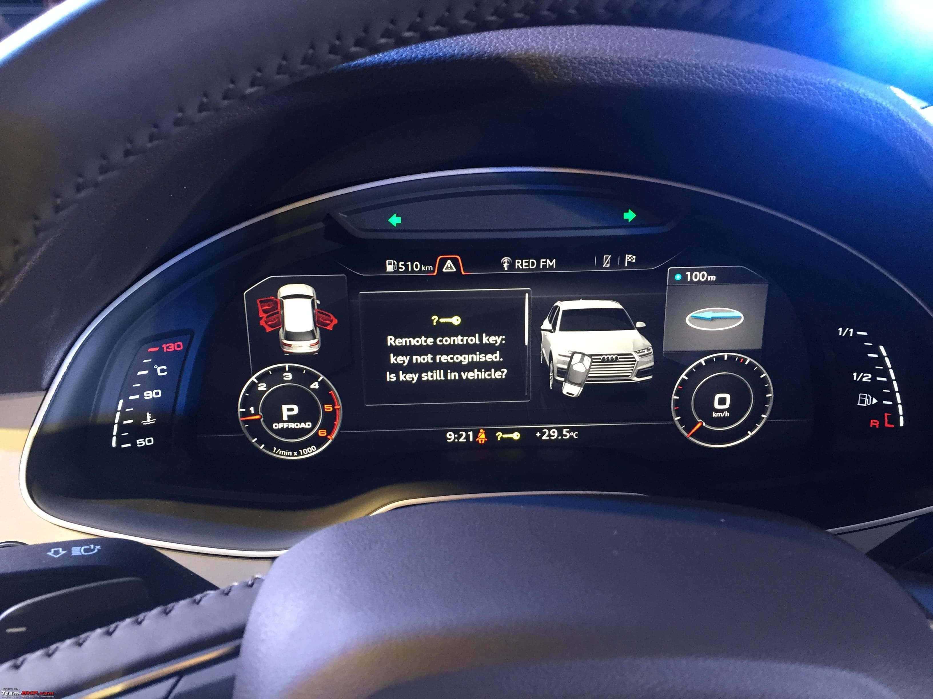 Audi Q5, digital dashboard, key not recognised error message, 2K Desktop Wallpaper