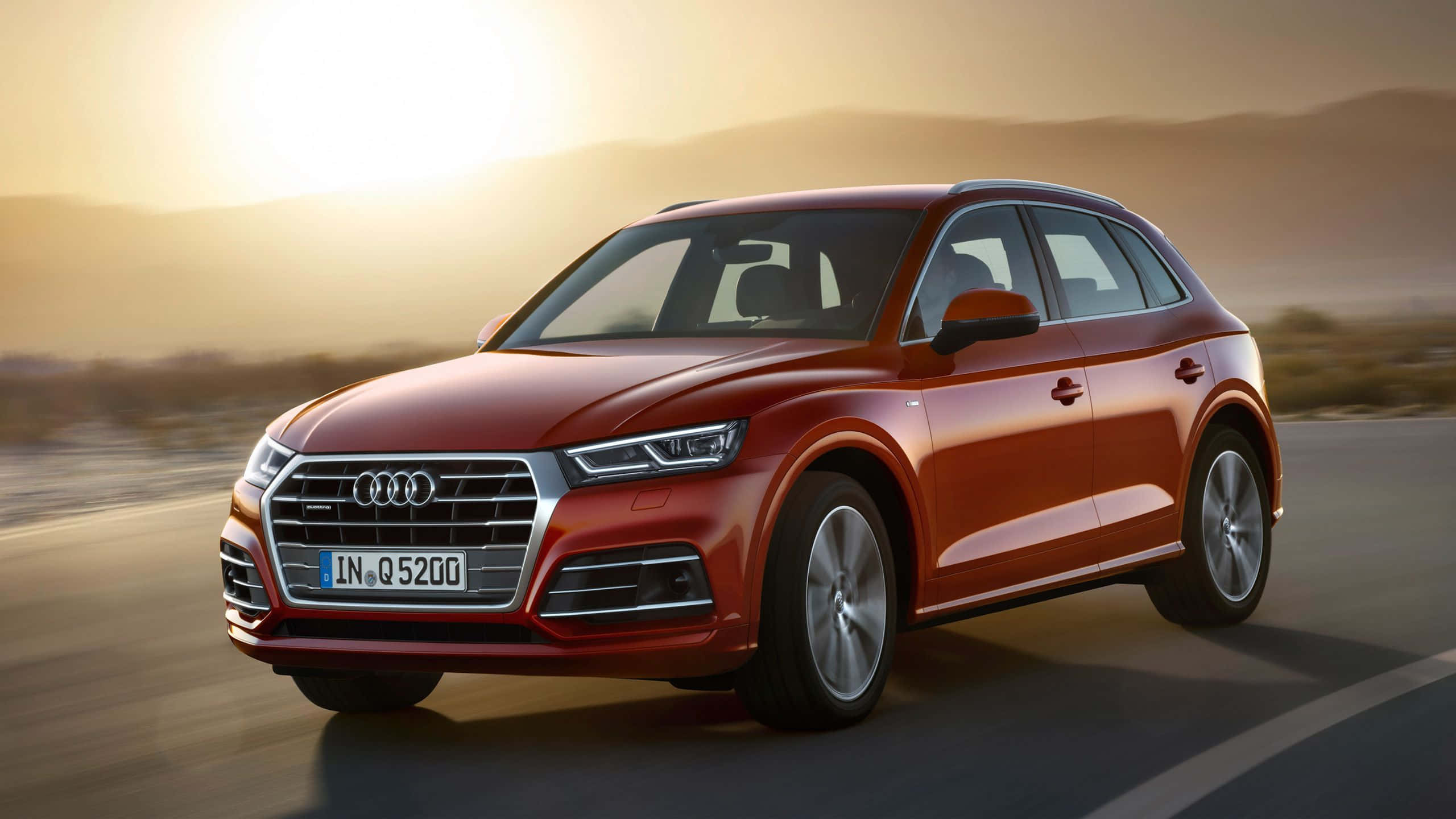 Audi Q5, red, desert road, 2K Desktop Wallpaper