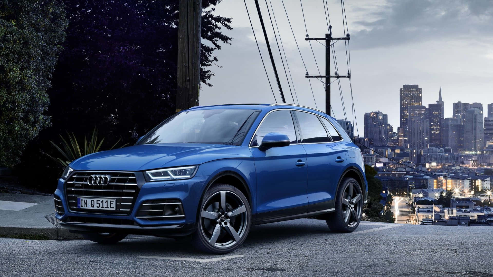 Audi Q5, blue, city hillside, Full HD Desktop Wallpaper