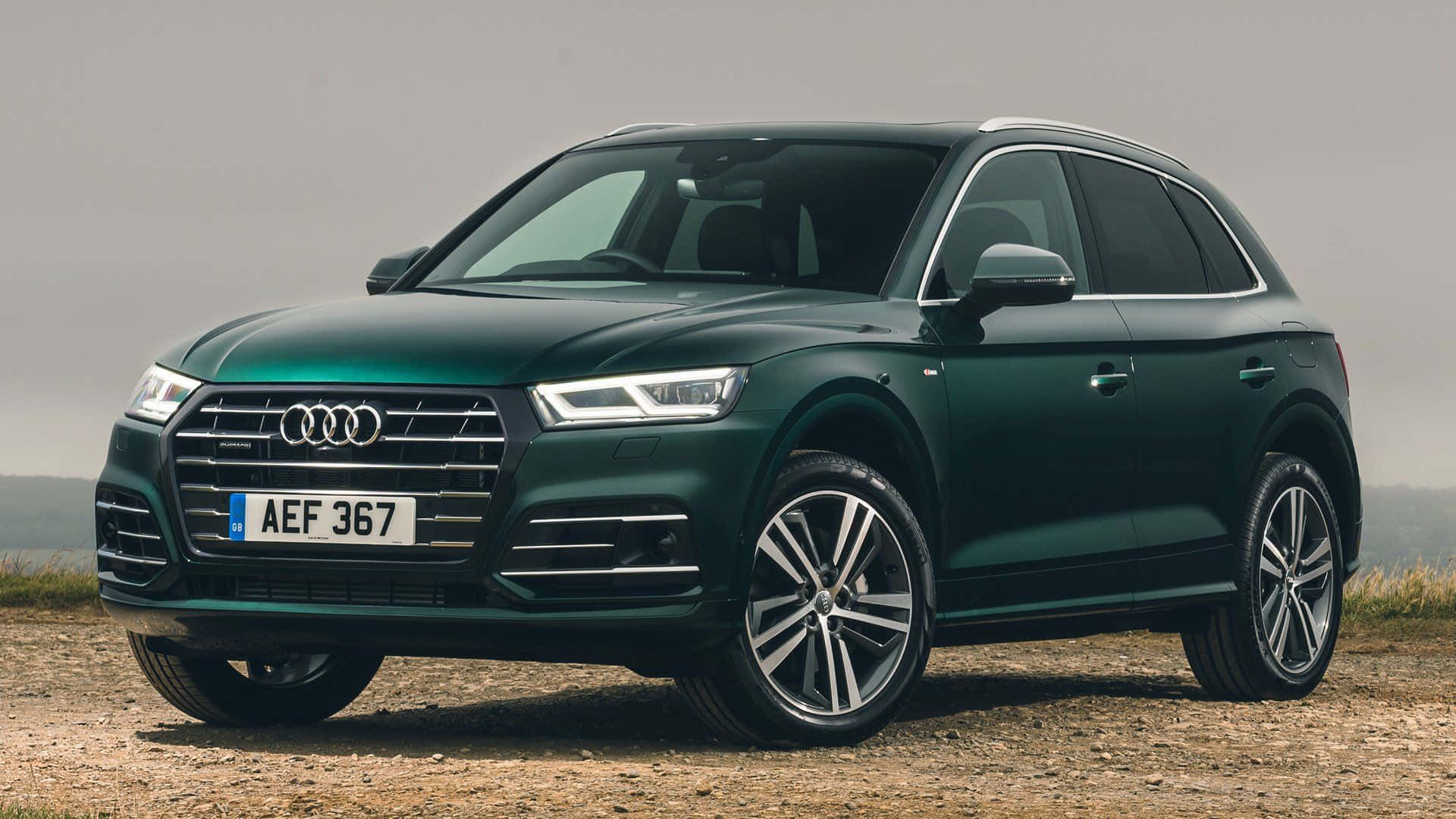 Audi Q5, dark green, gravel field, Full HD Desktop Wallpaper