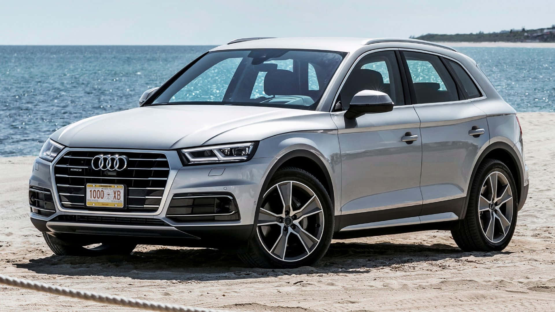 Audi Q5, silver, sandy beach, Full HD Desktop Wallpaper