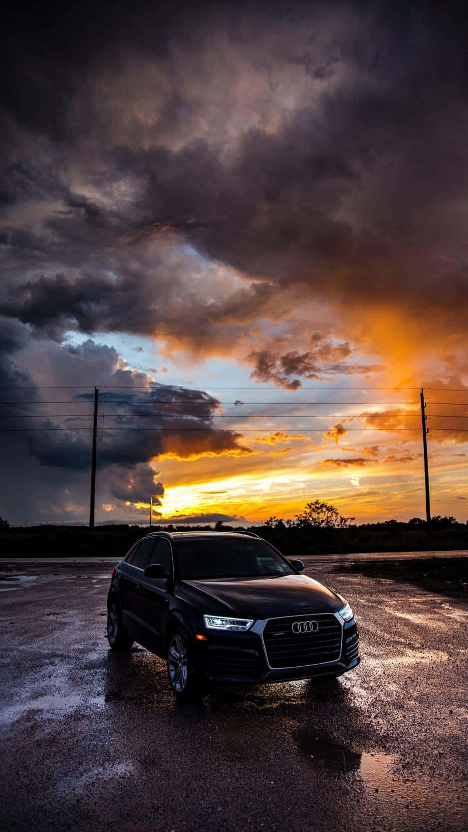 Audi Q5, black, wet asphalt lot, HD Phone Wallpaper