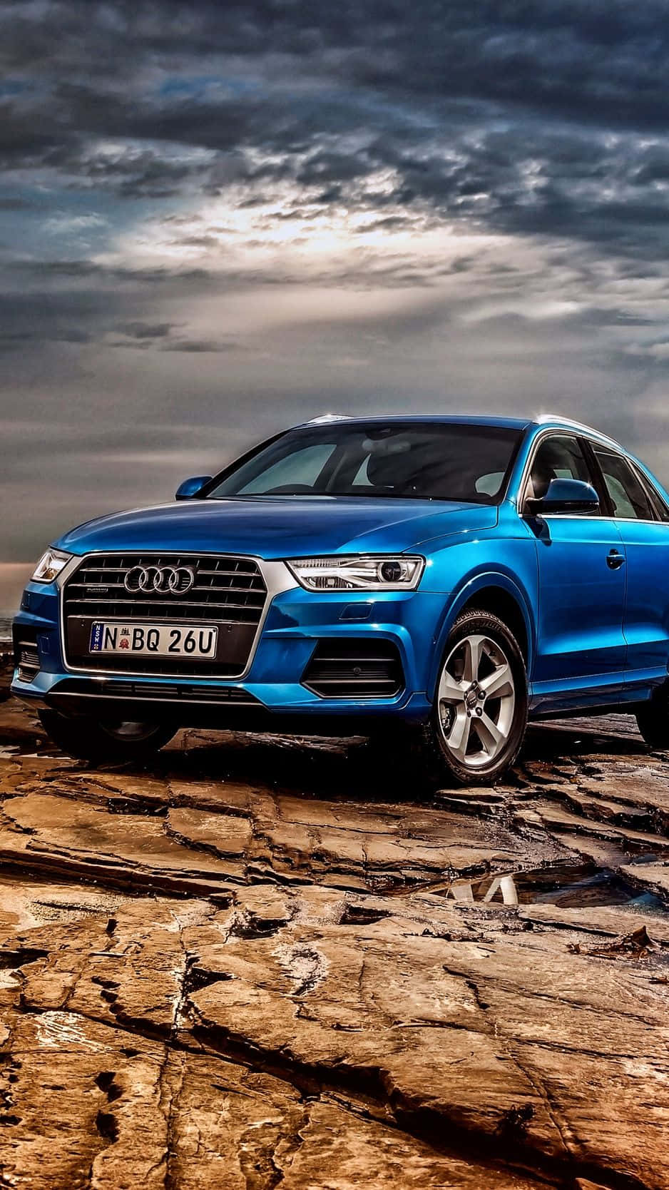 Audi Q5, vibrant blue, rugged cracked earth, HD Phone Wallpaper