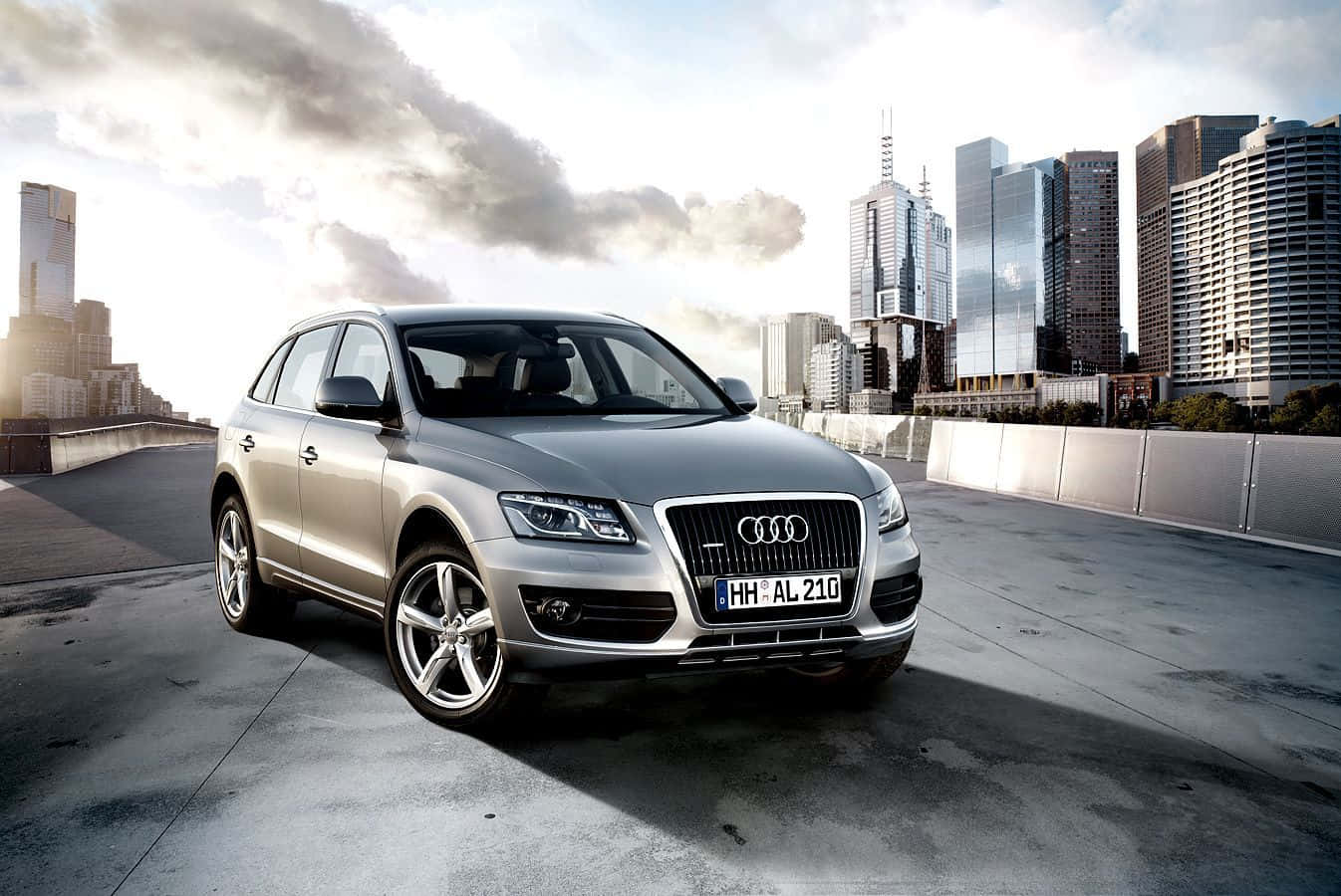 Audi Q5, silver, concrete overpass, HD Desktop Wallpaper
