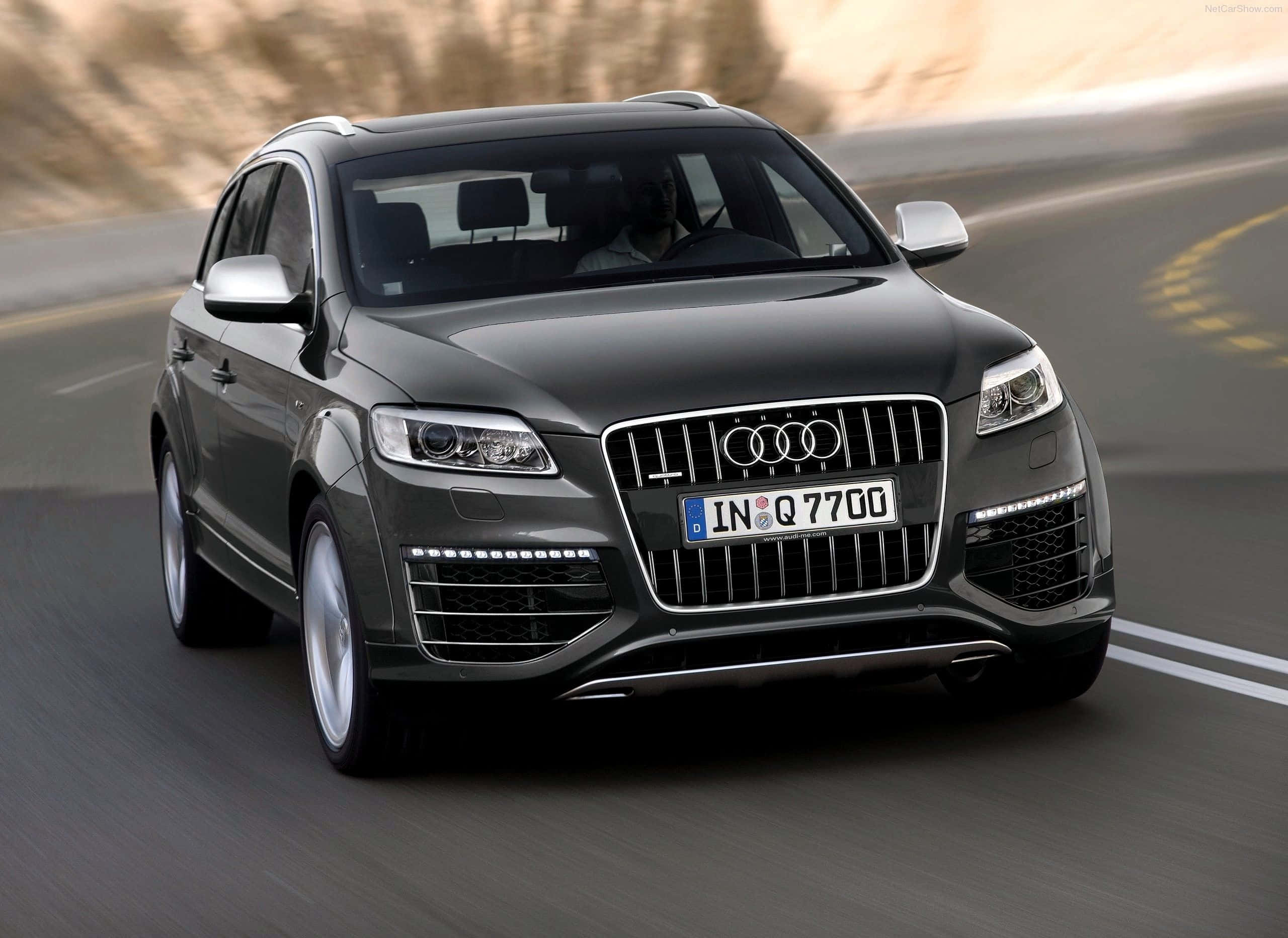 Audi Q7, dark gray, winding road, 2K Desktop Wallpaper