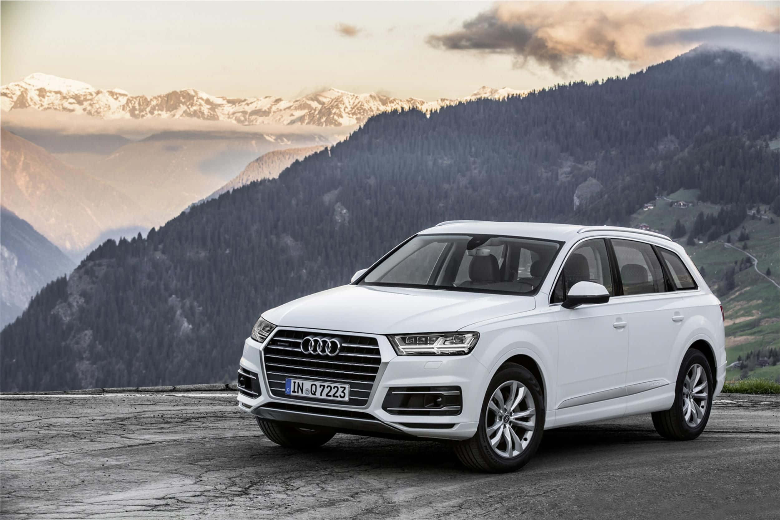 Audi Q7, white, mountain overlook, Full HD Desktop Wallpaper