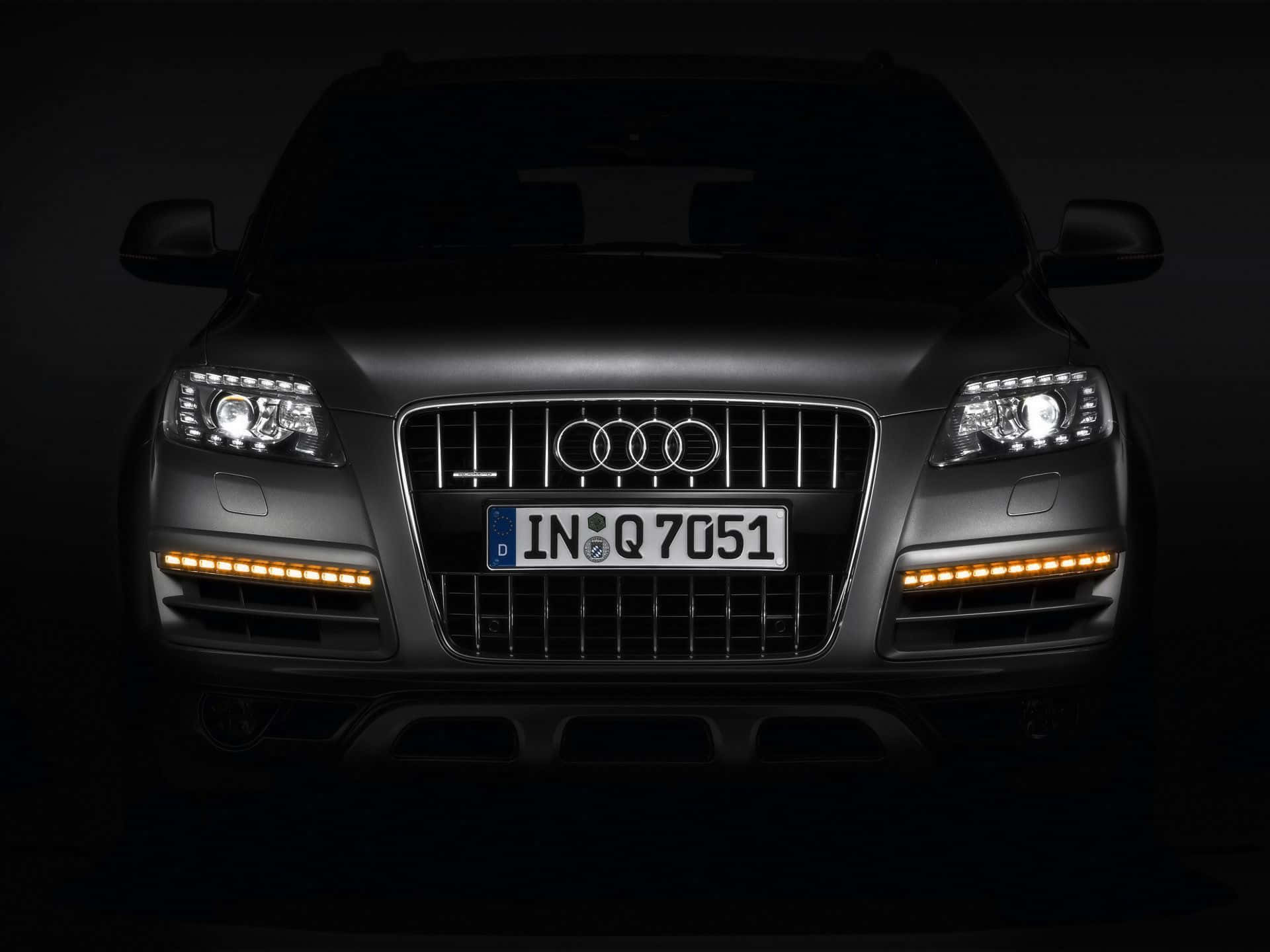 Audi Q7, matte black, glowing headlights, Full HD Desktop Wallpaper