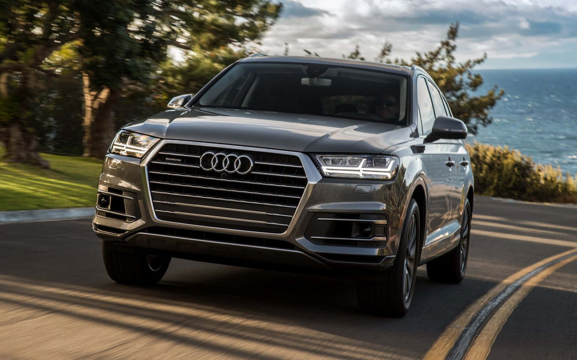 Audi Q7, silver, coastal road, Full HD Desktop Wallpaper