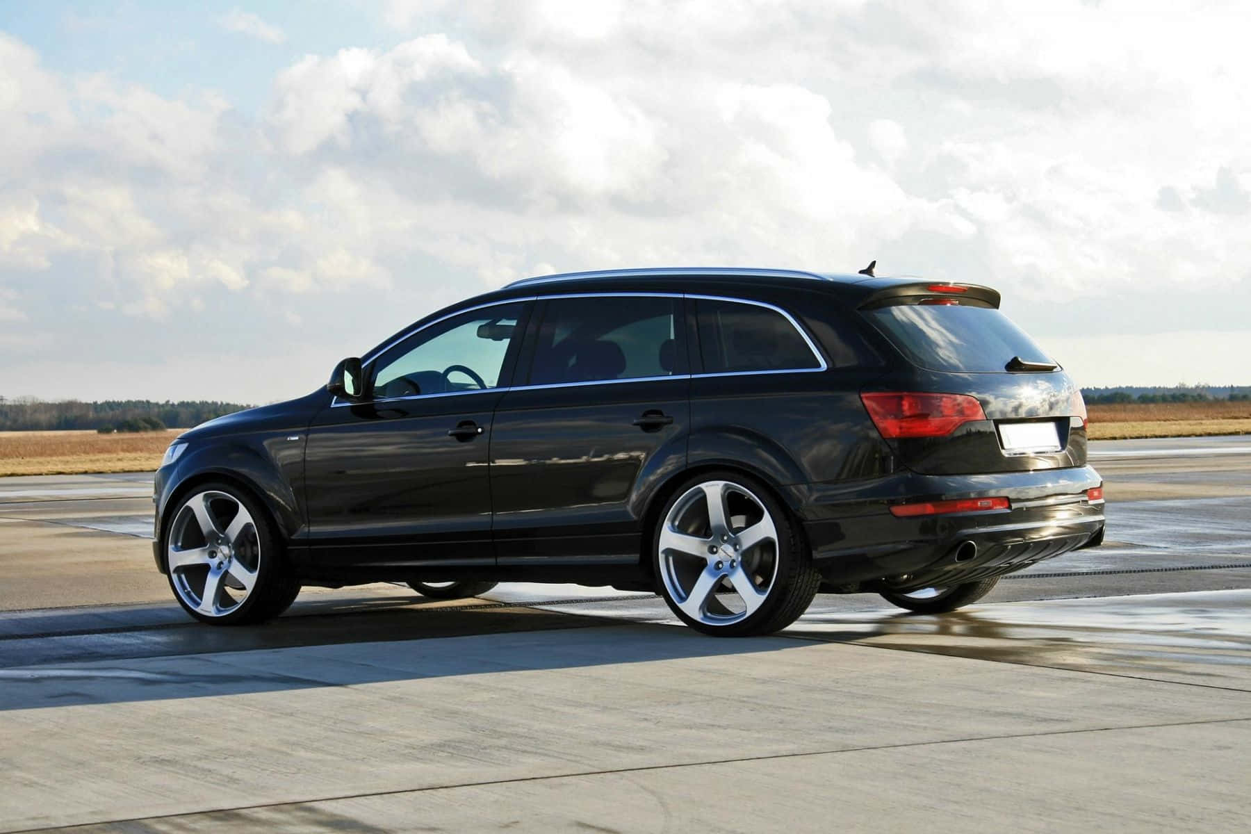 Audi Q7, black, wet tarmac, HD Desktop Wallpaper