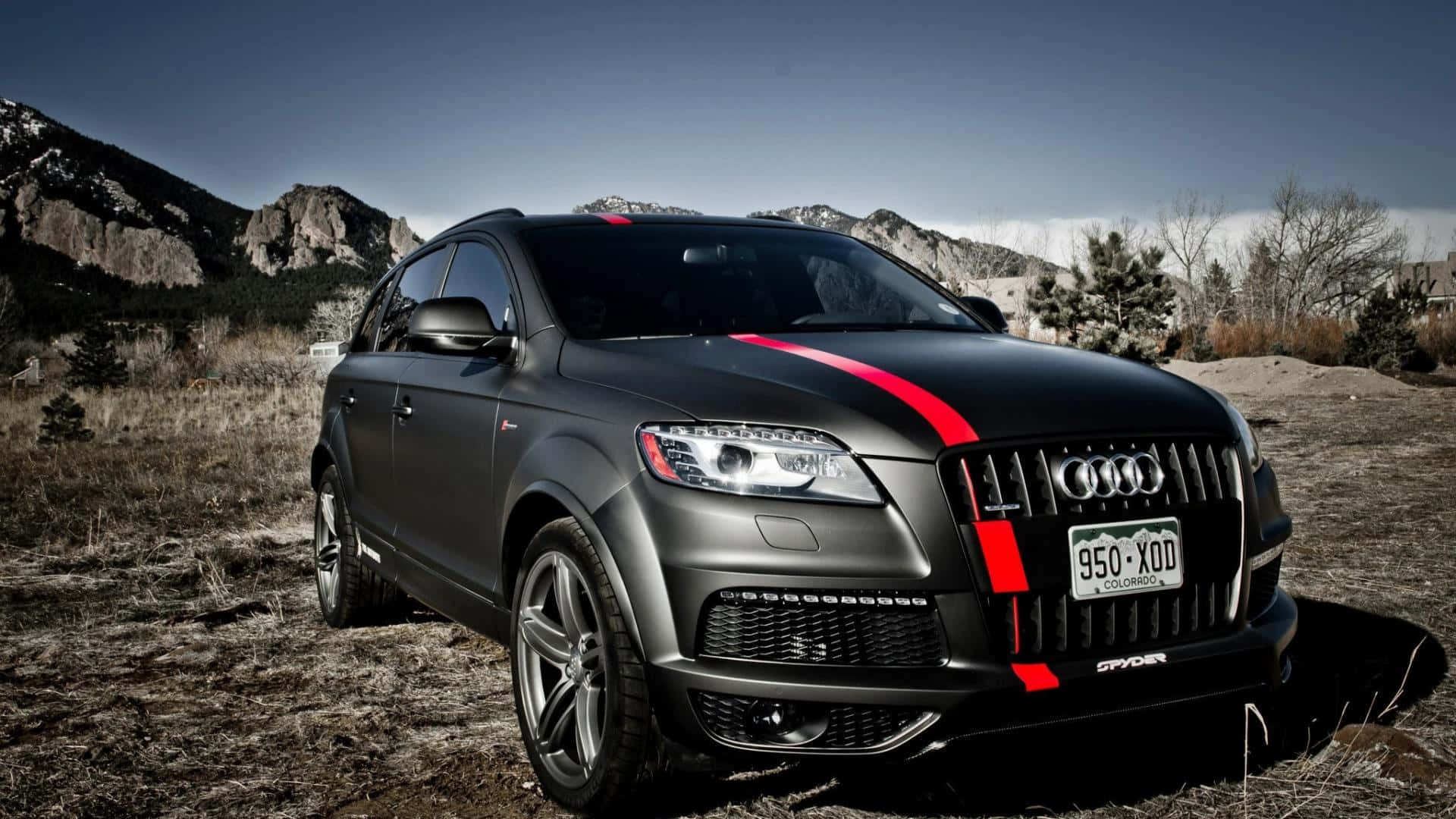 Audi Q7, matte black, bold red racing stripes, Full HD Desktop Wallpaper