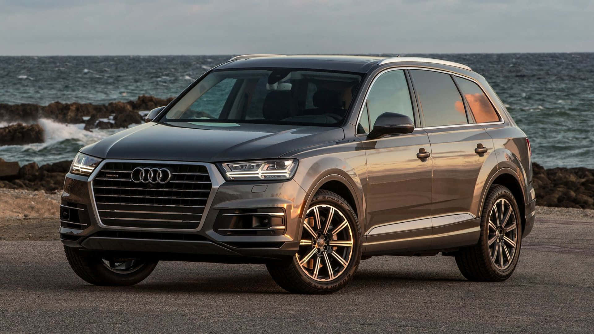 Audi Q7, gray, coastal road, Full HD Desktop Wallpaper