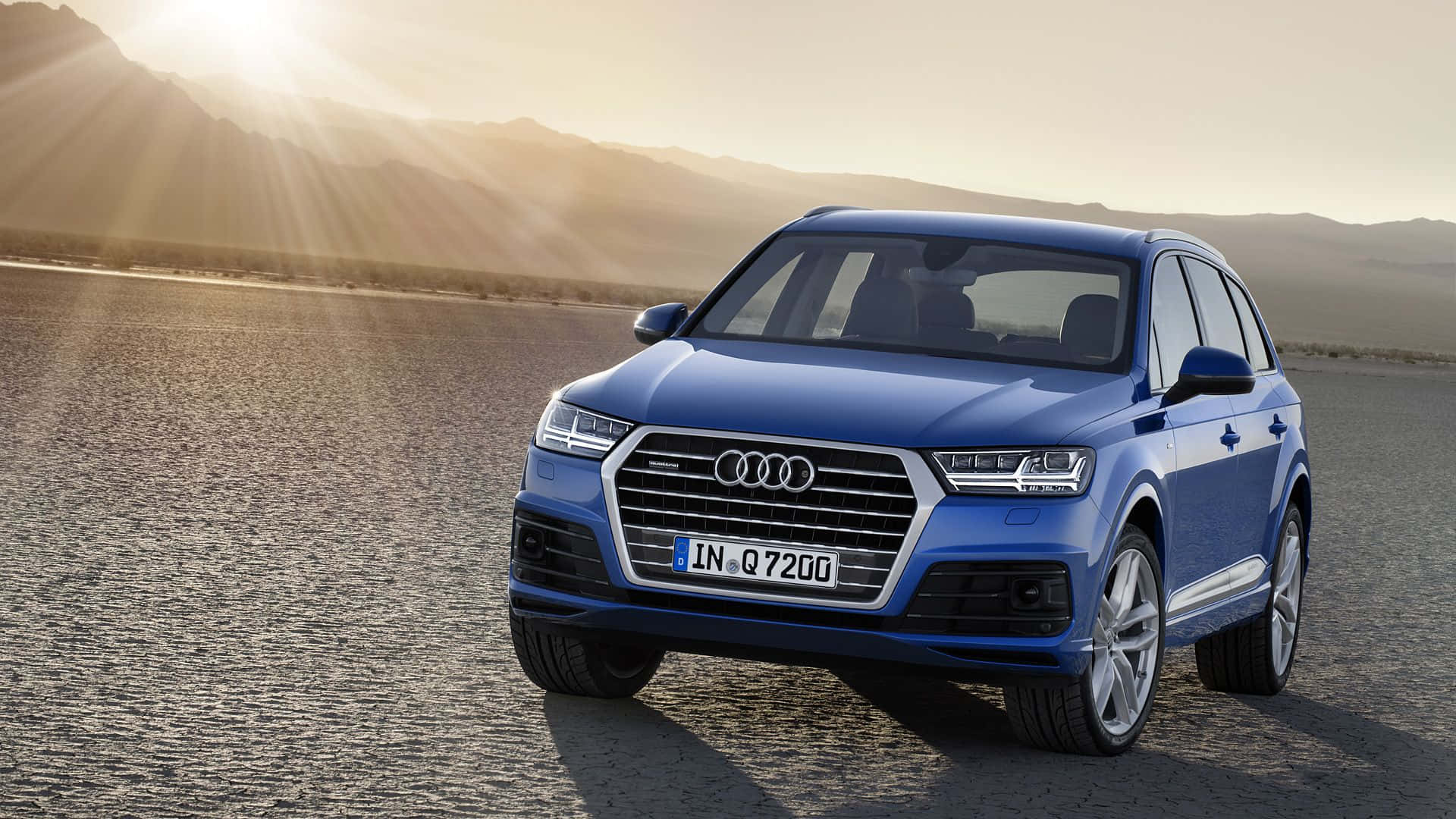 Audi Q7, blue, desert road, Full HD Desktop Wallpaper