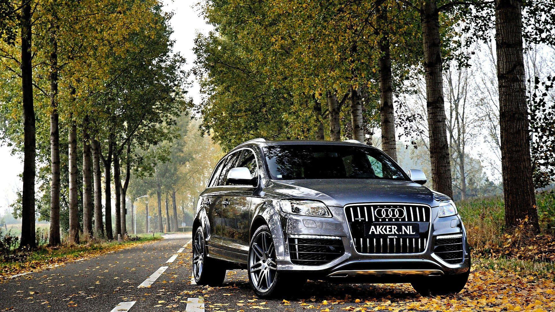 Audi Q7, silver, autumn road, Full HD Desktop Wallpaper