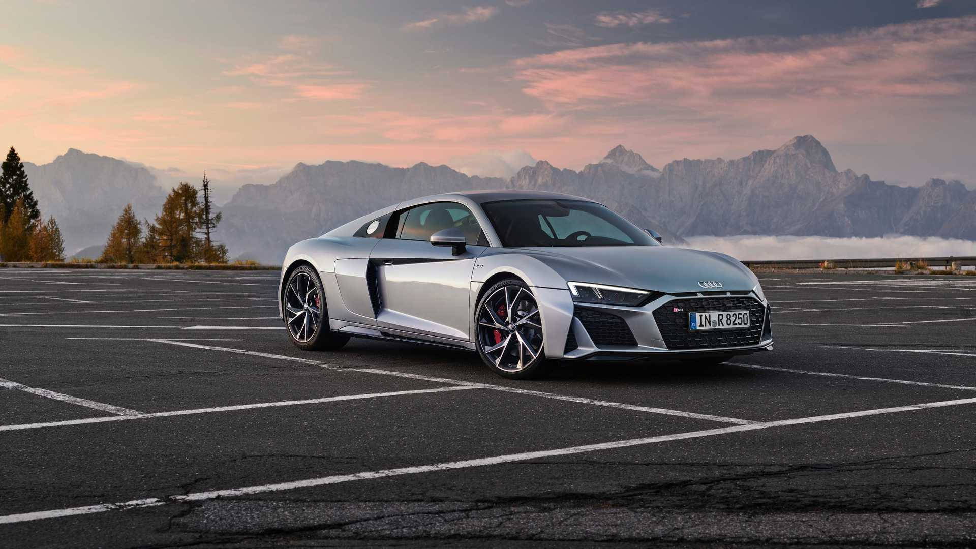 Audi R8, silver, mountains, Full HD Desktop Wallpaper