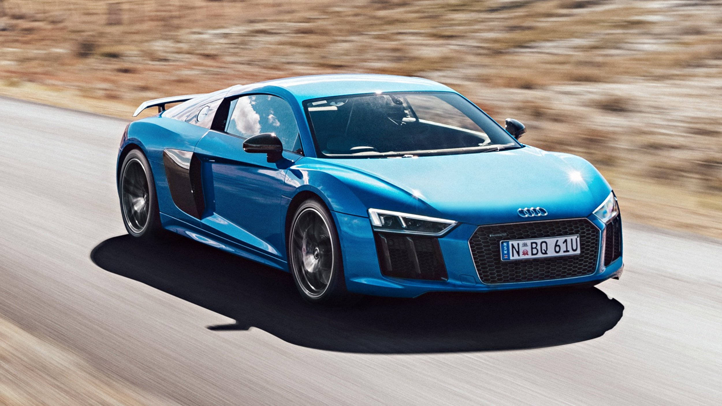 Audi R8, vibrant blue, winding road, Full HD Desktop Wallpaper