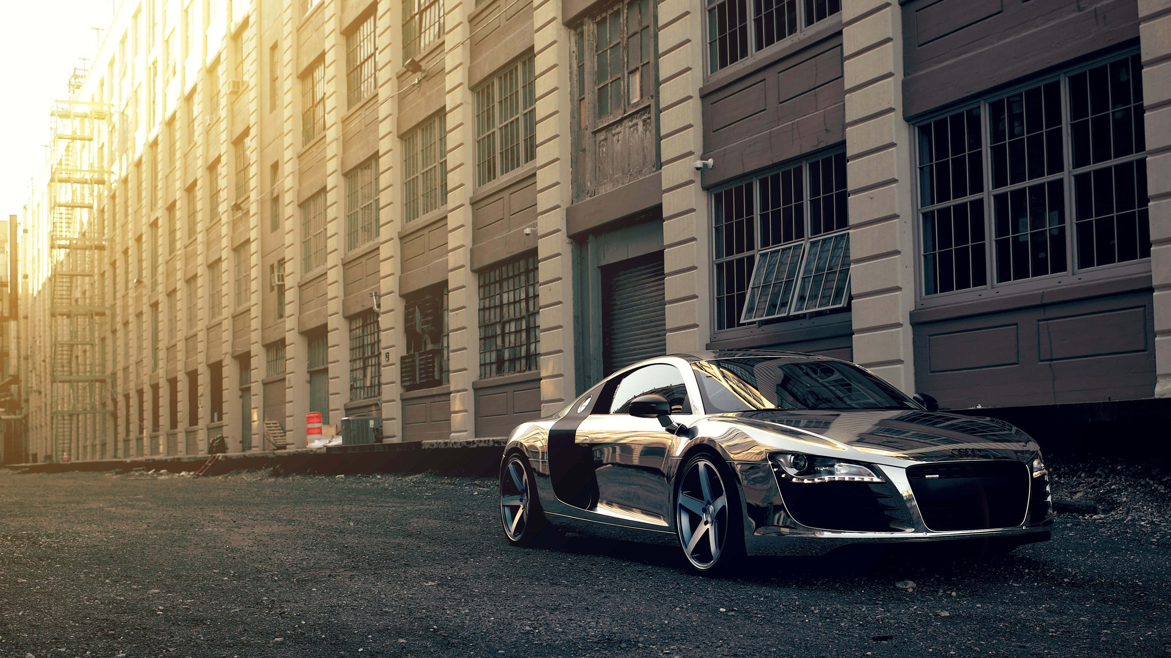 Audi R8, Shiny Silver, Golden Hour, 4K Desktop Wallpaper