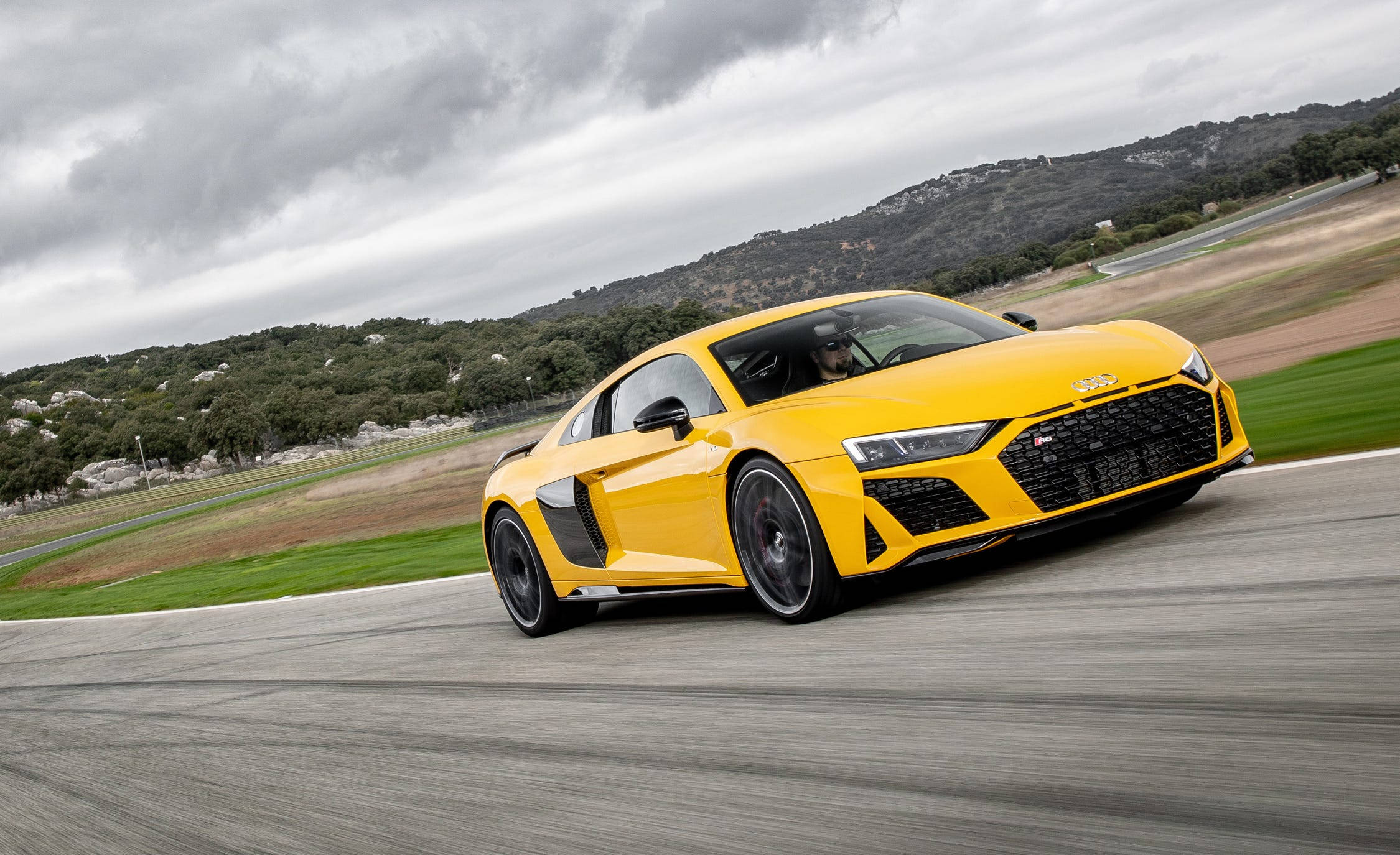 Audi R8, yellow, racetrack, Full HD Desktop Wallpaper