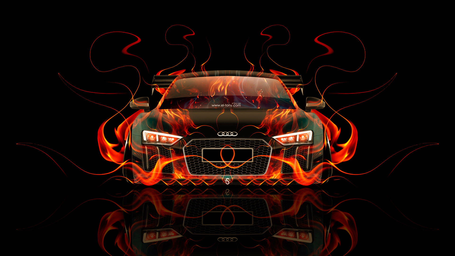 Audi R8, black, vibrant orange flames, Full HD Desktop Wallpaper