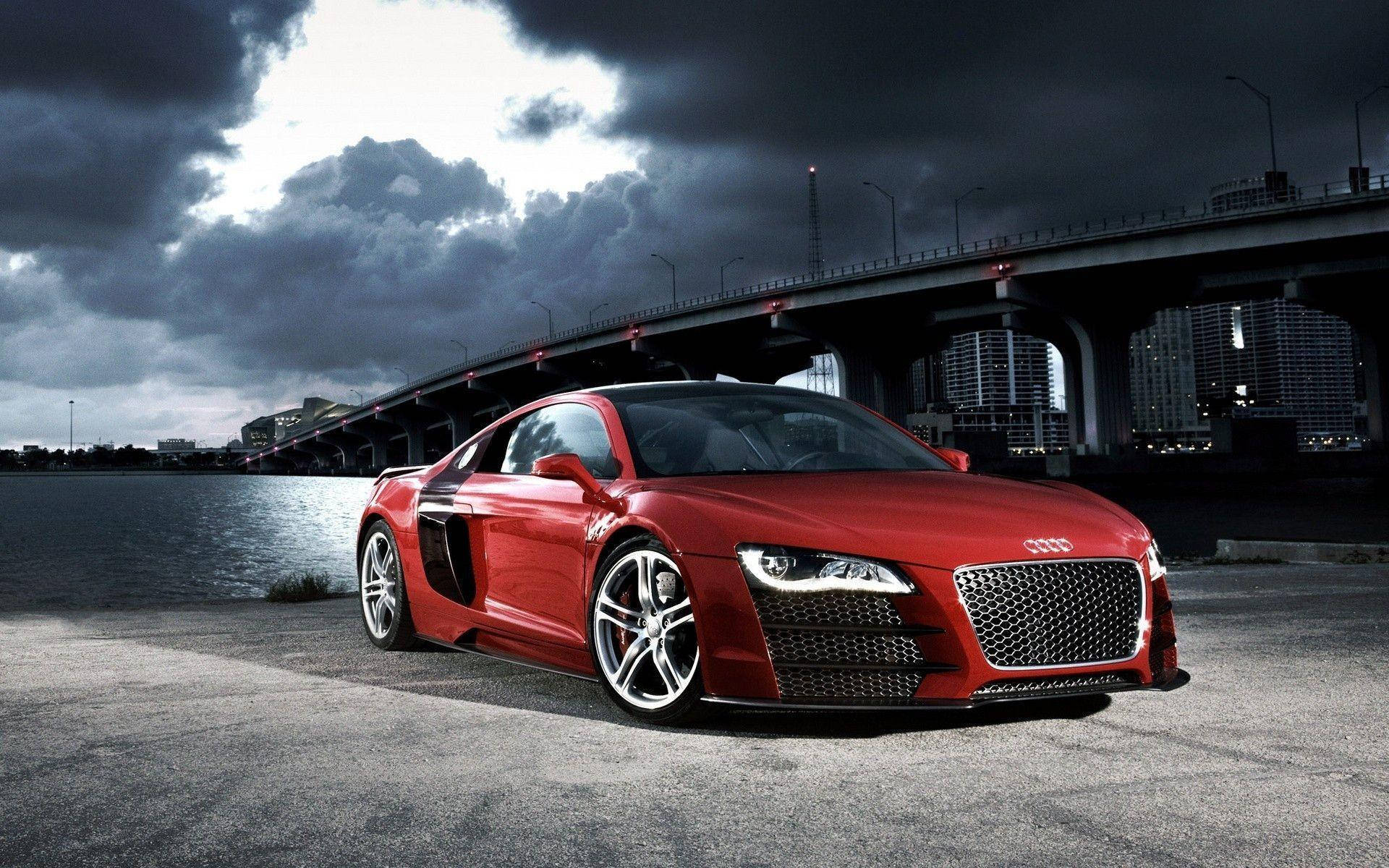 Audi R8, red, stormy sky, Full HD Desktop Wallpaper