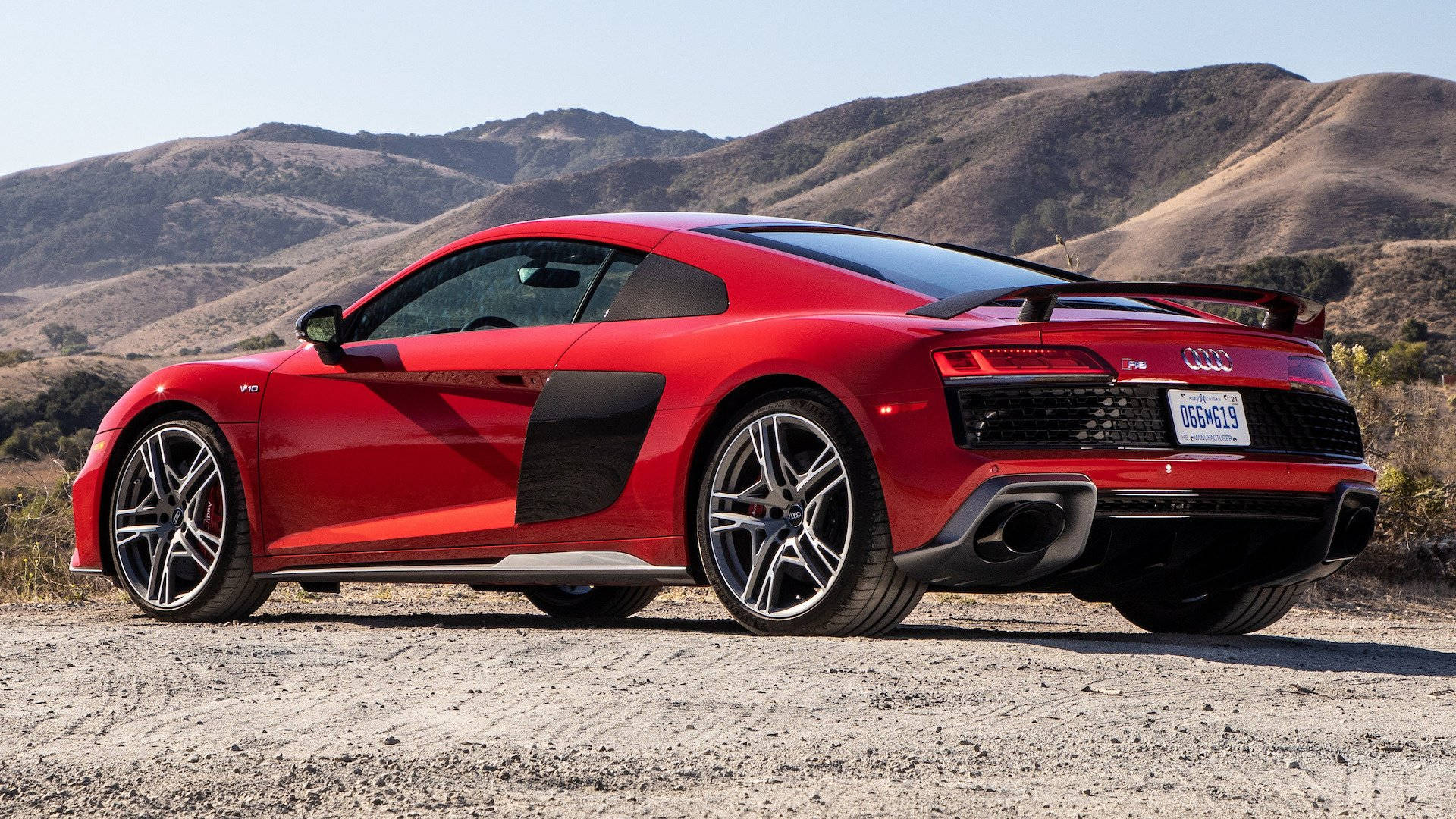 Audi R8, red, gravel road, Full HD Desktop Wallpaper