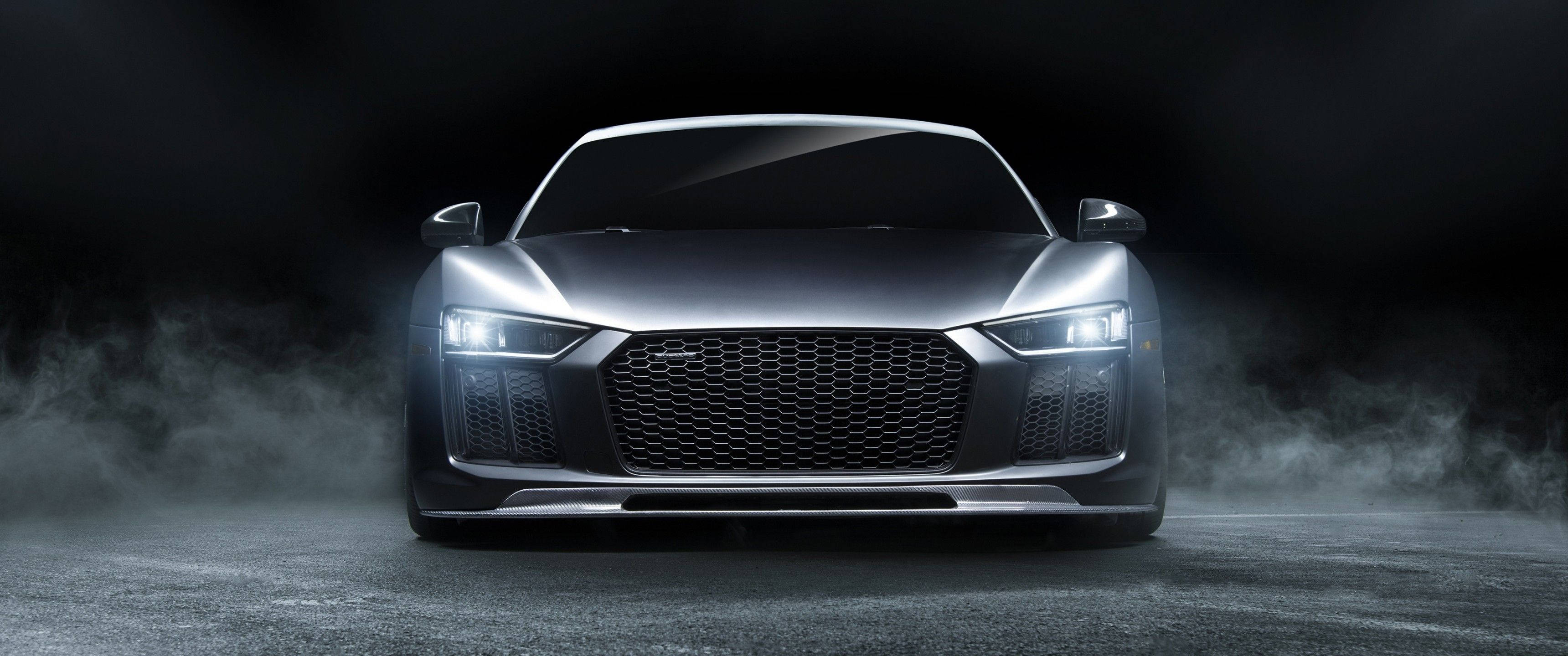 Audi R8, silver, glowing headlights, 2K Desktop Wallpaper