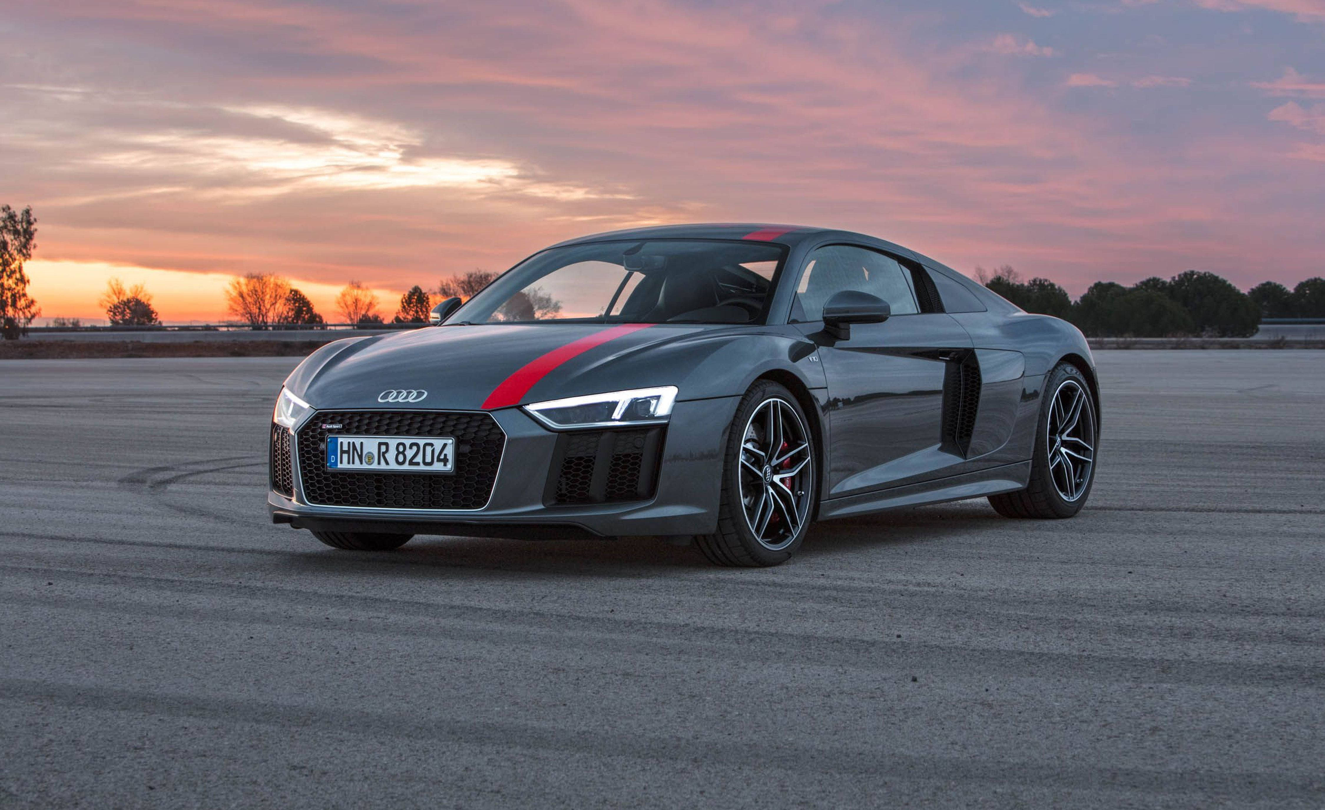 Audi R8, Cool Grey, red stripe, 4K Desktop Wallpaper