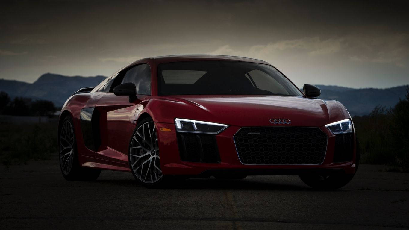 Audi R8, red, twilight lighting, HD Desktop Wallpaper