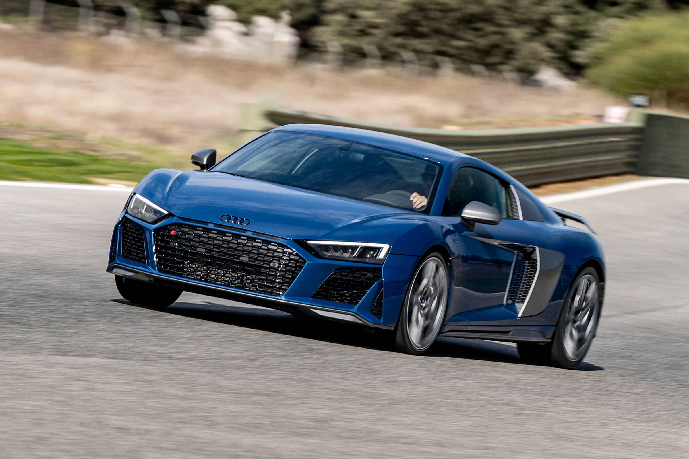 Audi R8, metallic blue, sunlit racetrack, Full HD Desktop Wallpaper
