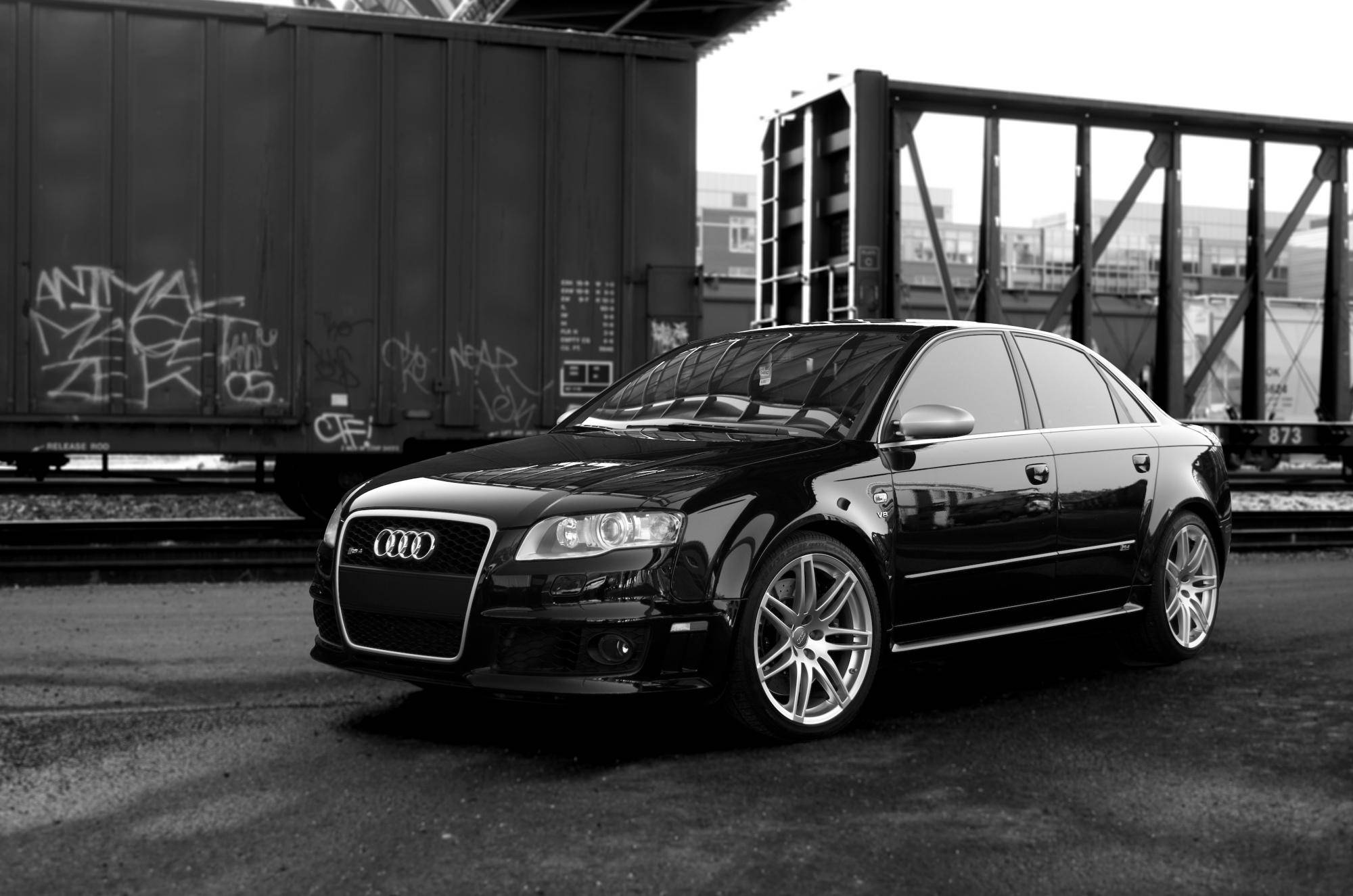2008 Audi RS 4, black, custom wheels, Full HD Desktop Wallpaper