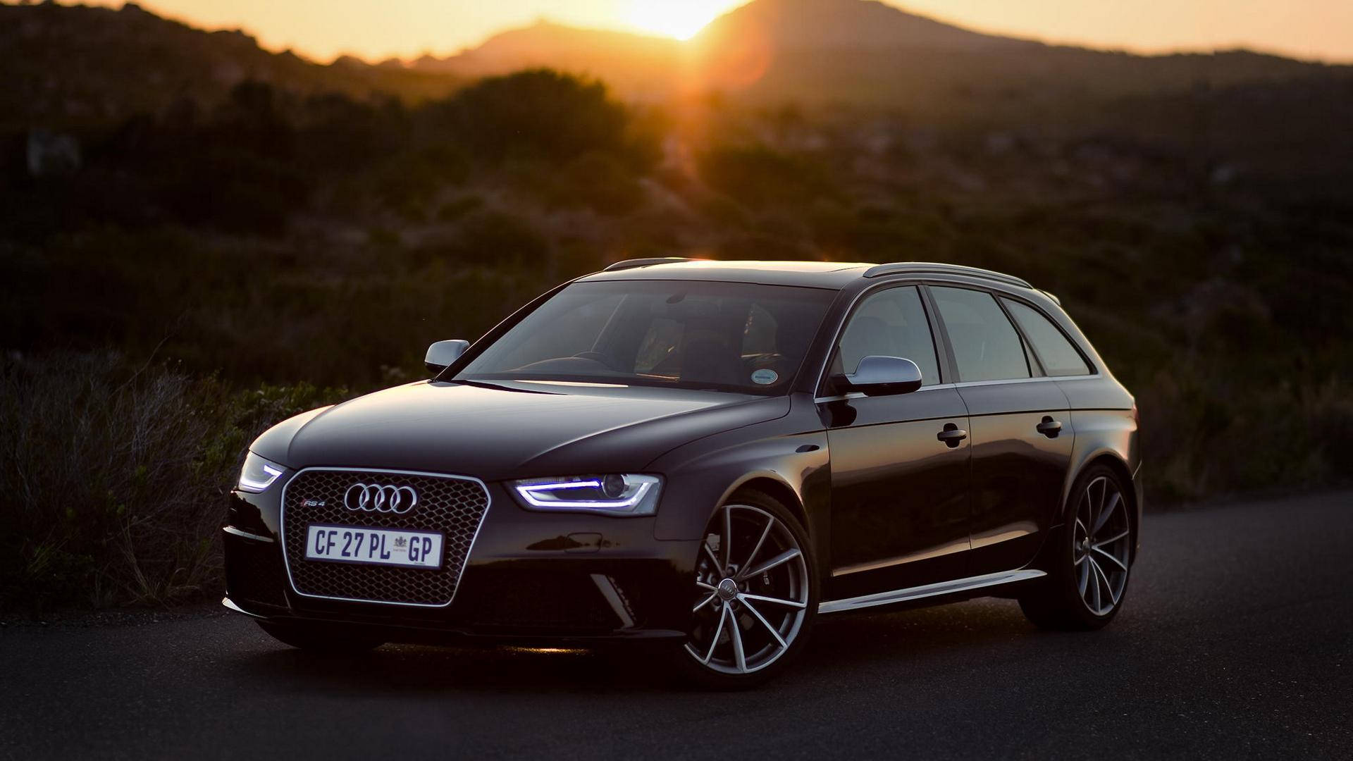 Audi RS 4, black, golden sunset, Full HD Desktop Wallpaper