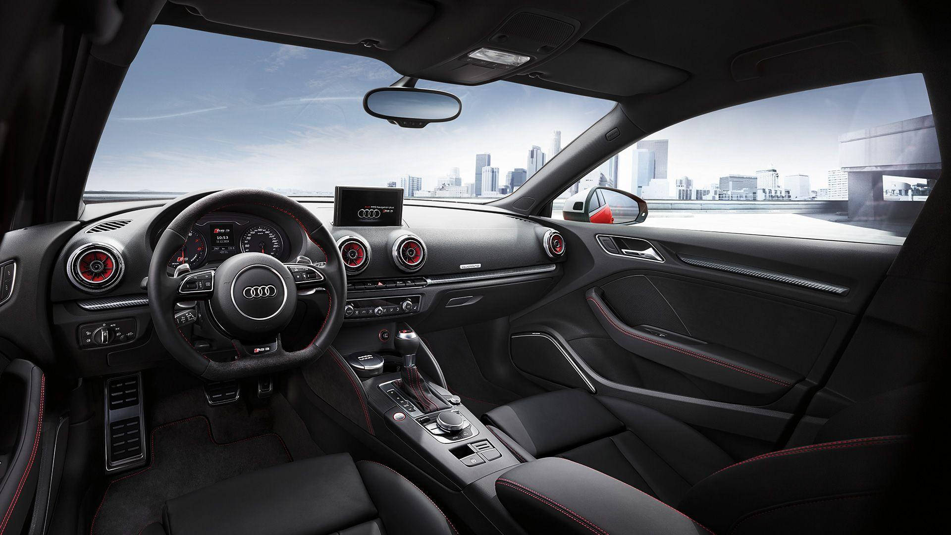 2018 Audi RS 3, black, red stitching, Full HD Desktop Wallpaper