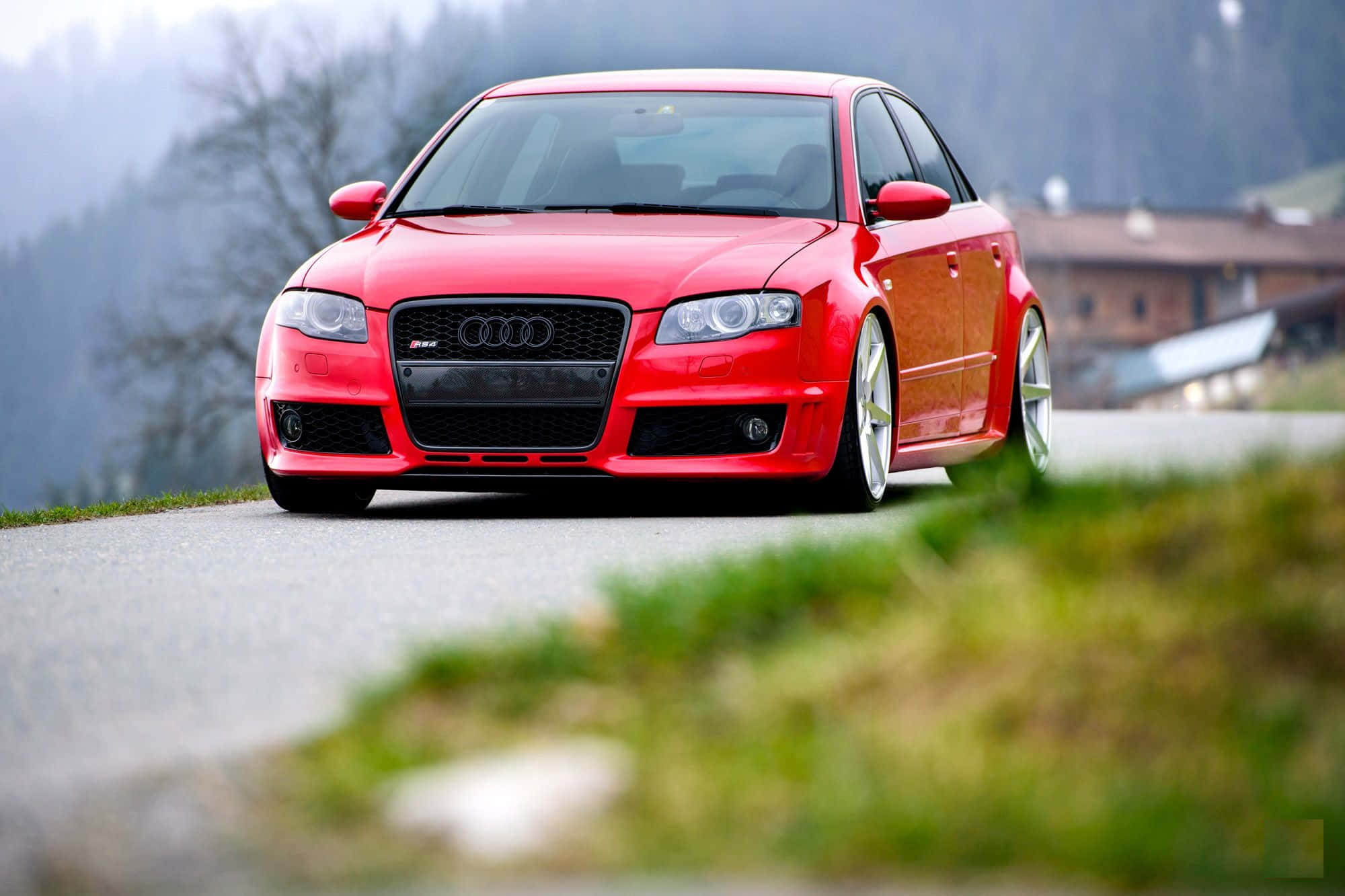 Audi RS4, red, mountain road, Full HD Desktop Wallpaper