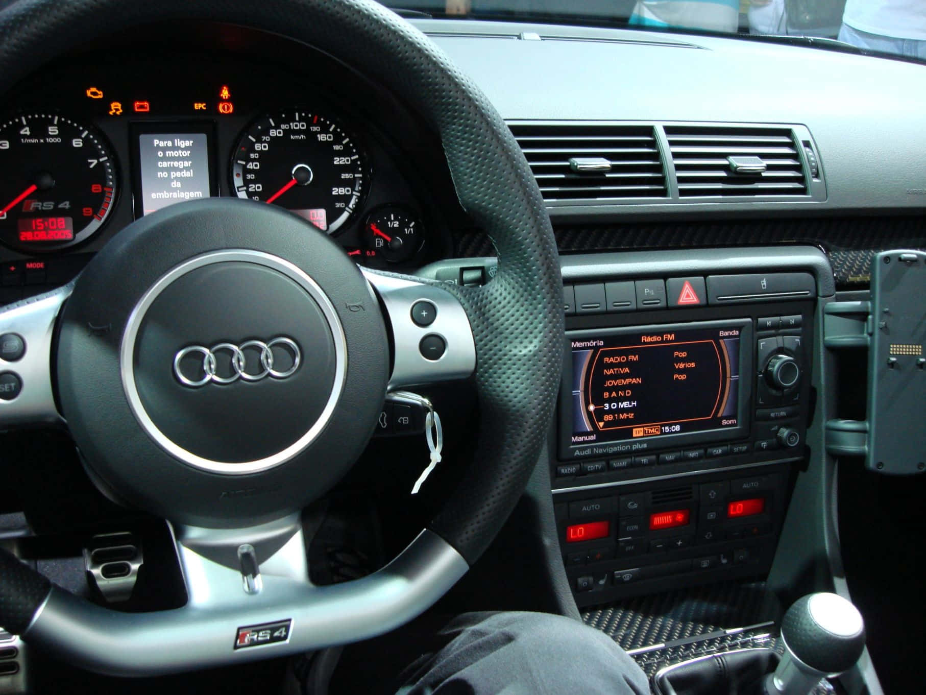 Audi RS4, glowing red instrument cluster, steering wheel, HD Desktop Wallpaper