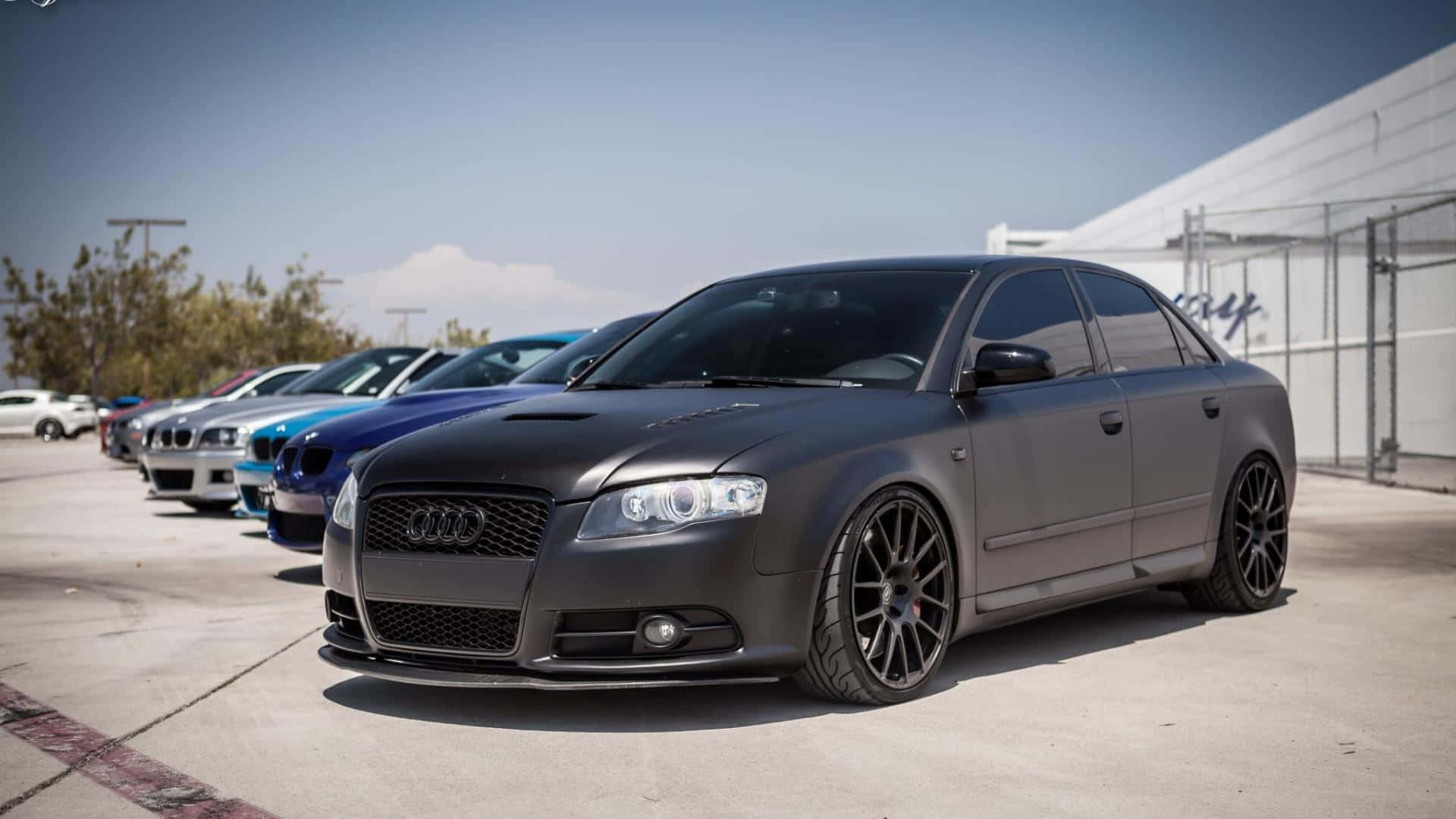 Audi RS4, matte black, custom wheels, Full HD Desktop Wallpaper