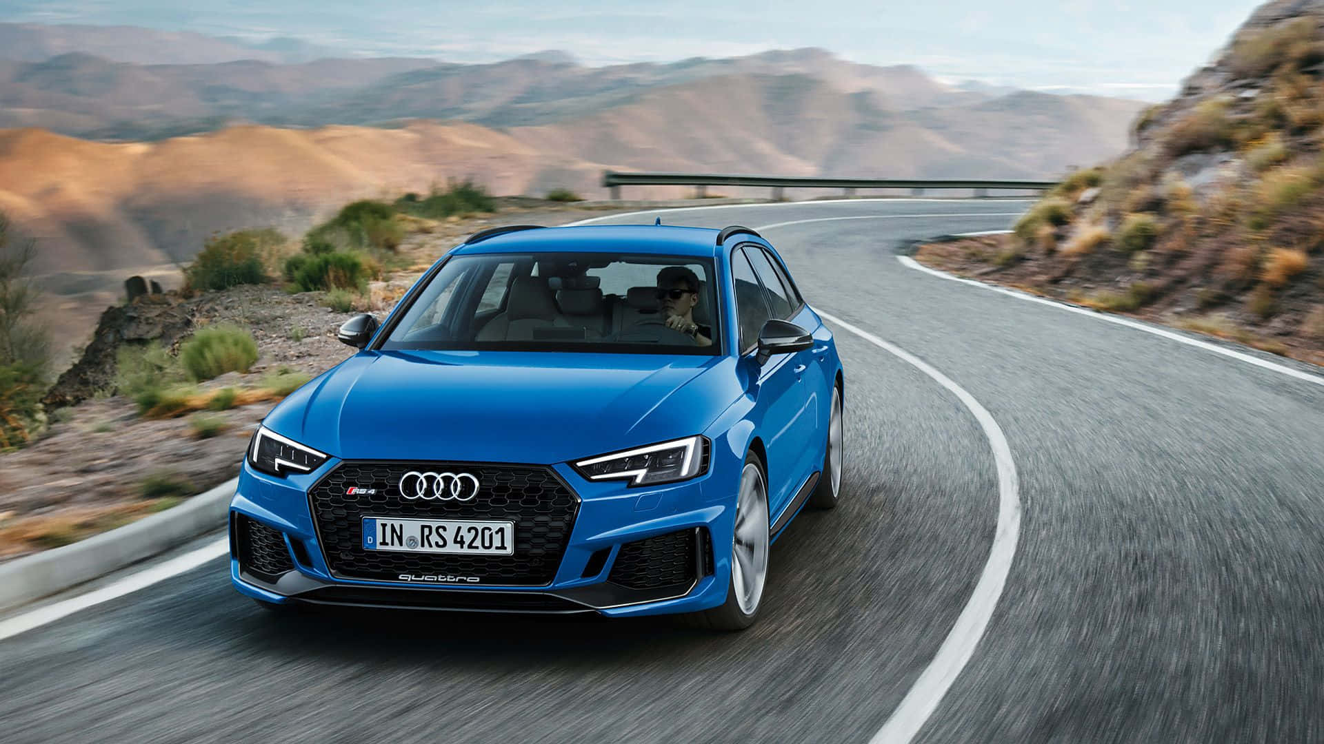 Audi RS4, vibrant blue, winding mountain road, Full HD Desktop Wallpaper